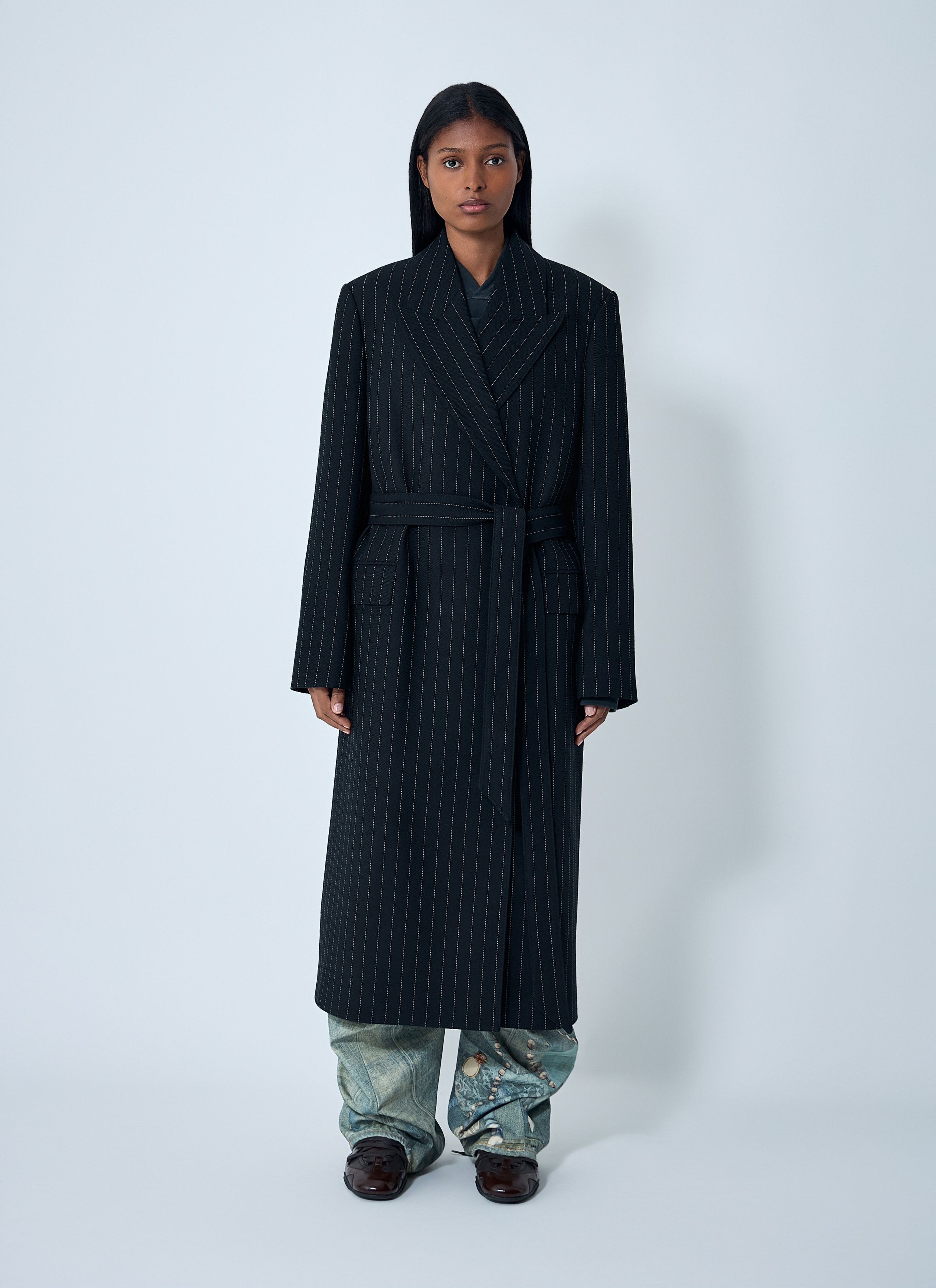 Acne Studios Belted Pinstripe Coat Size S / US 4 / IT 40 - 1 Thumbnail