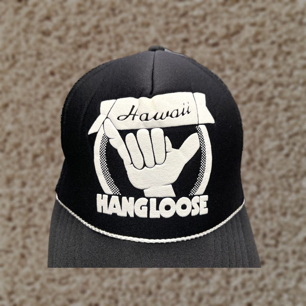 Vintage VINTAGE Hawaii Hangloose Shaka Hat Cap Strap Back Adult One Size Black Trucker Size ONE SIZE - 1 Thumbnail
