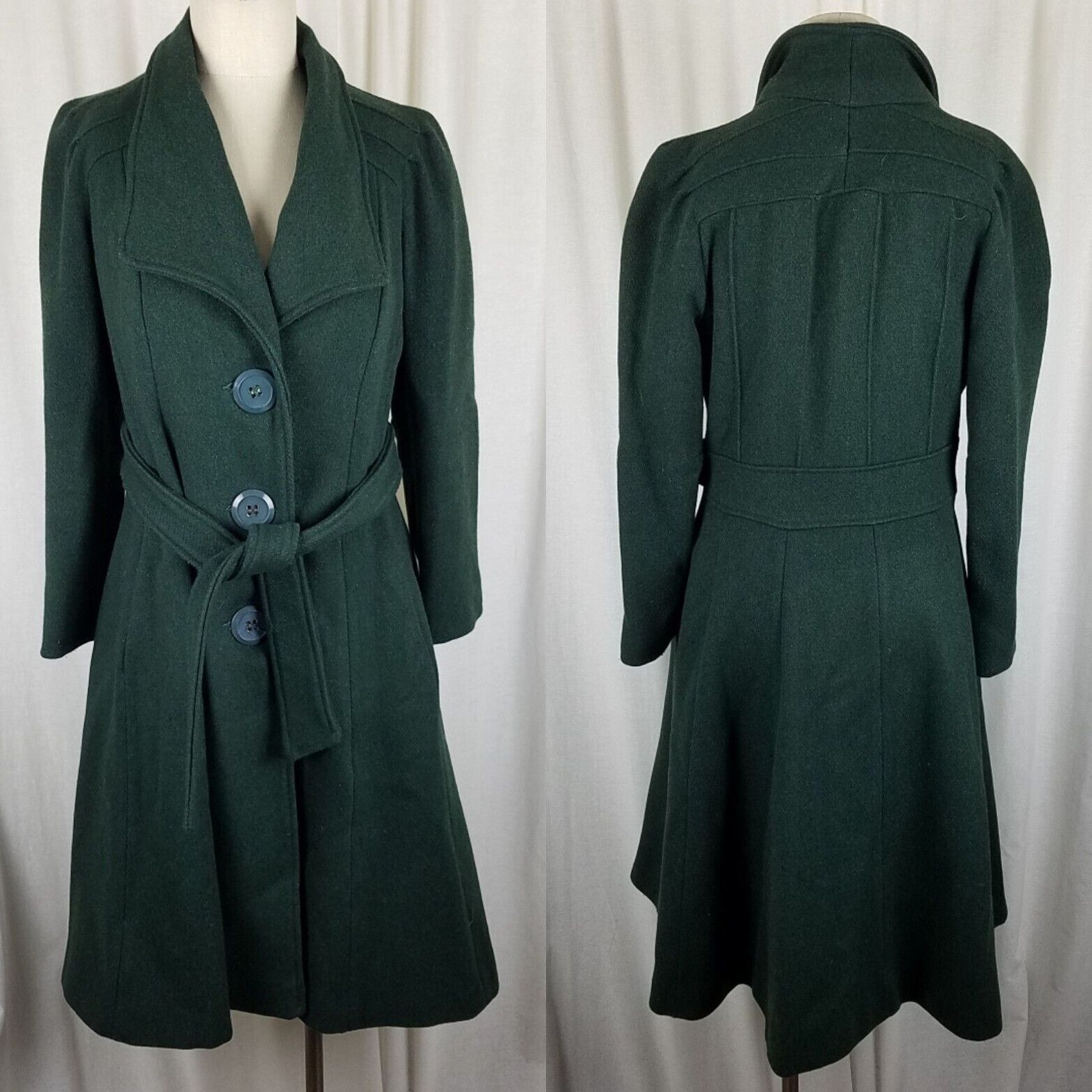 Vintage Vtg Belted Wool Shawl Collar Skater Swing Twirl Coat Peacoat Size S / US 4 / IT 40 - 1 Thumbnail