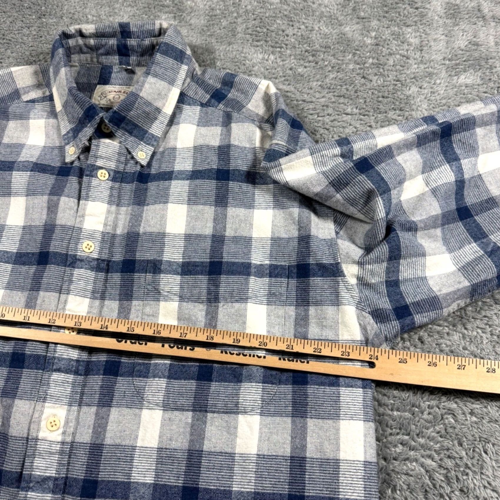 Vintage Vintage Armani Jeans Blue White Madras Plaid Flannel Shacket Heavy XL Size US XL / EU 56 / 4 - 7 Thumbnail