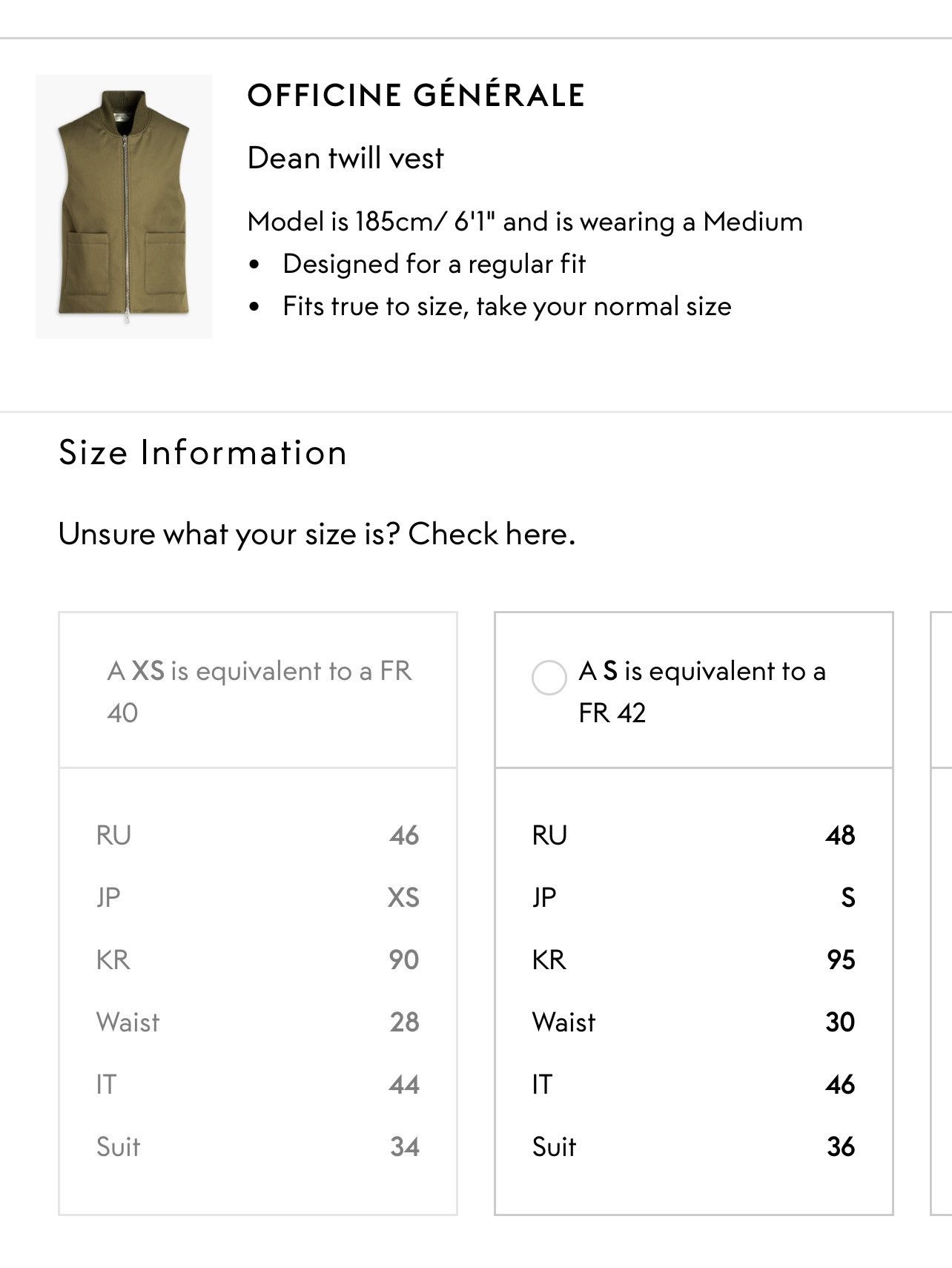 Officine Generale Officine Generale men’s Dean padded vest Olive NWT $595 Size US M / EU 48-50 / 2 - 4 Thumbnail