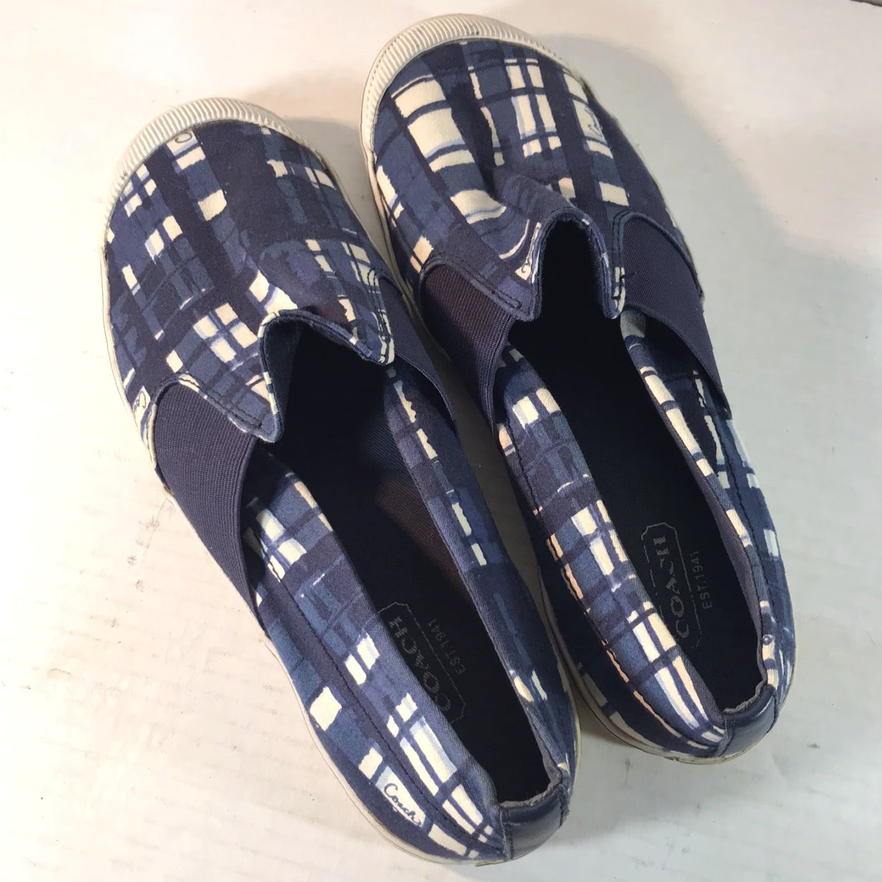 Coach Coach Kaycee Blue/White Plaid Canvas Slip-On Sneakers Womens Size 8.5 B Casual Lightweigh Size US 9 / IT 39 - 2 Thumbnail