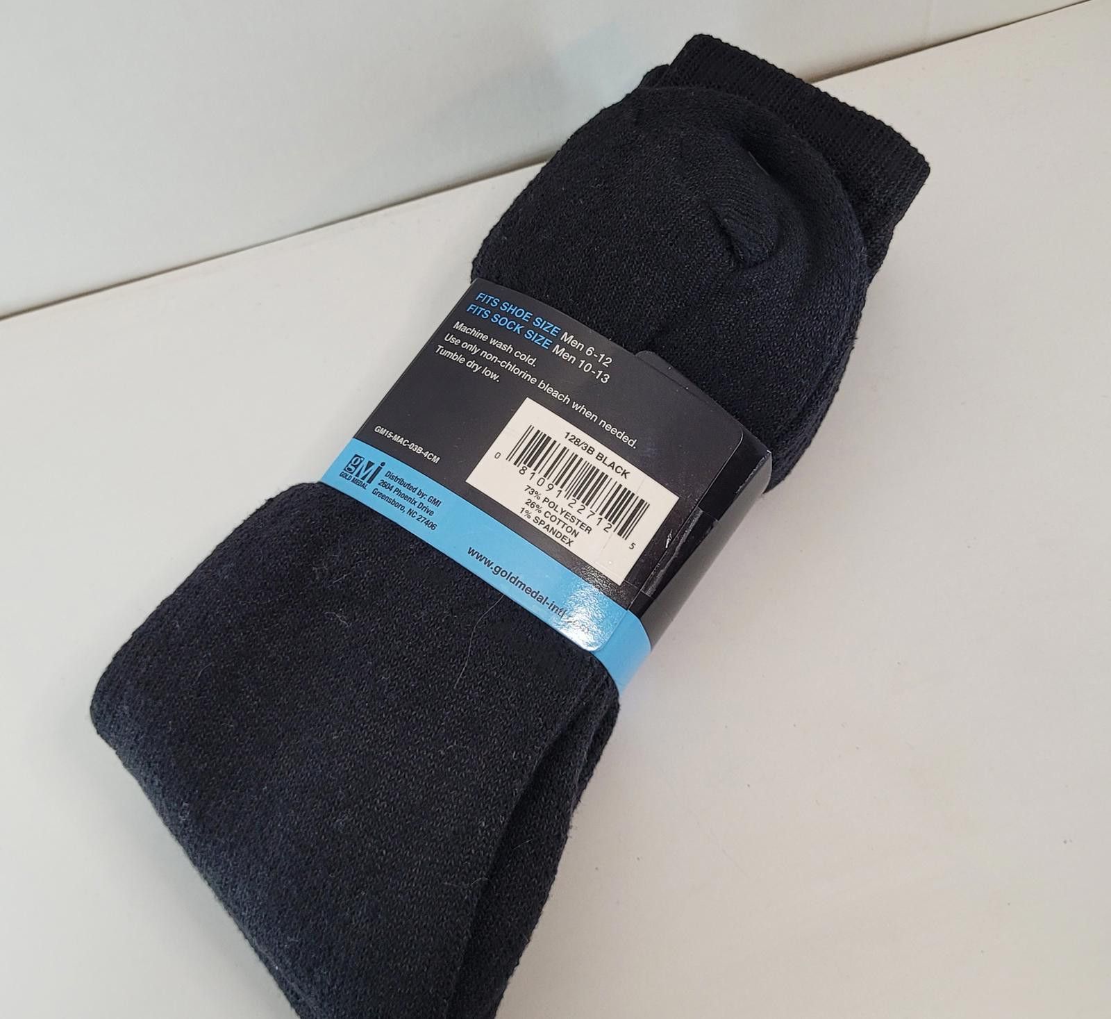 Other Gold Medal Men’s Black Crew Socks 3-Pair Size 6–12 – NEW Size ONE SIZE - 2 Thumbnail