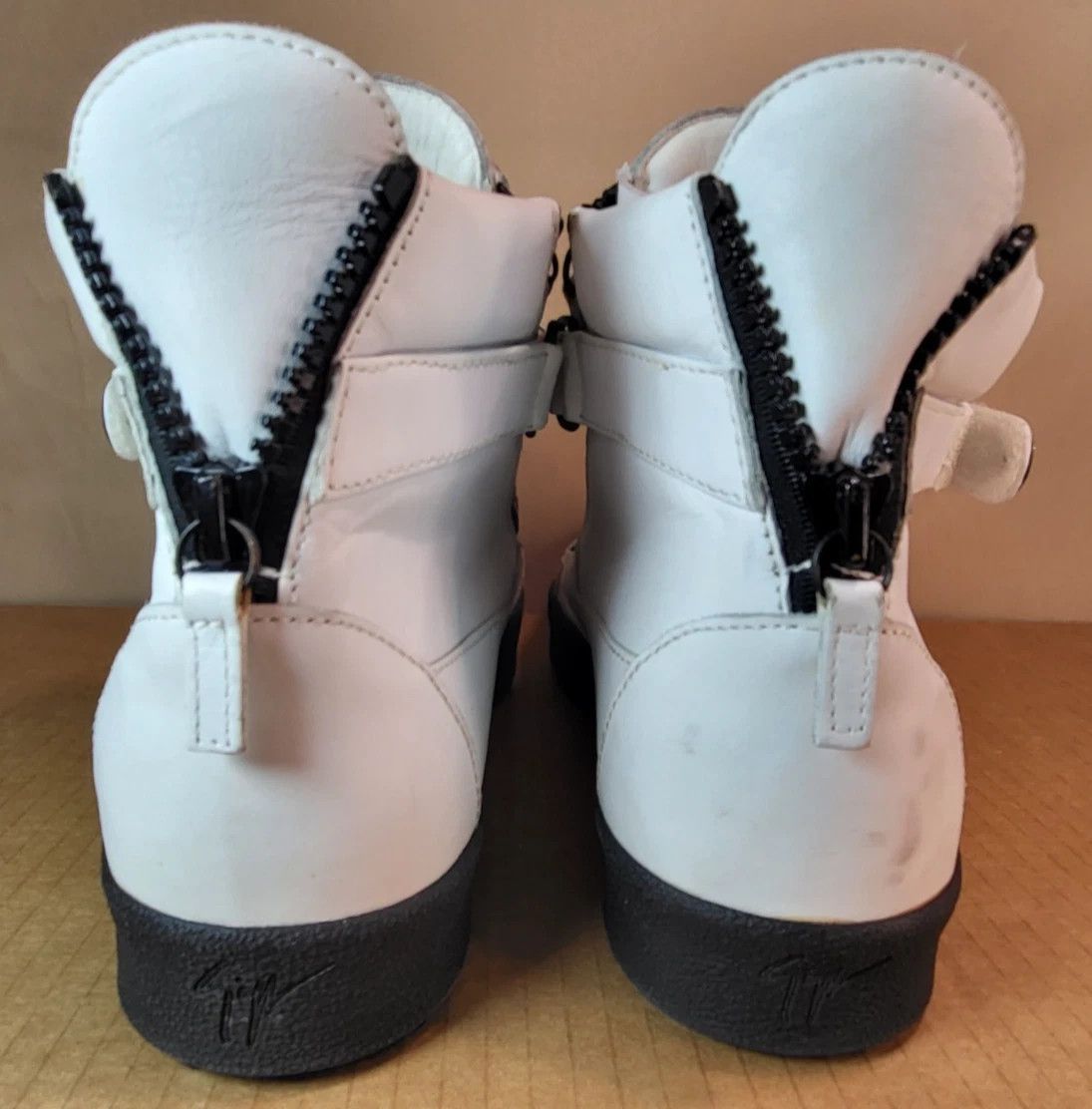 Giuseppe Zanotti Giuseppe Zanotti White Leather High Top Sneakers Dbl Zippers Size US 15 / EU 48 - 7 Thumbnail
