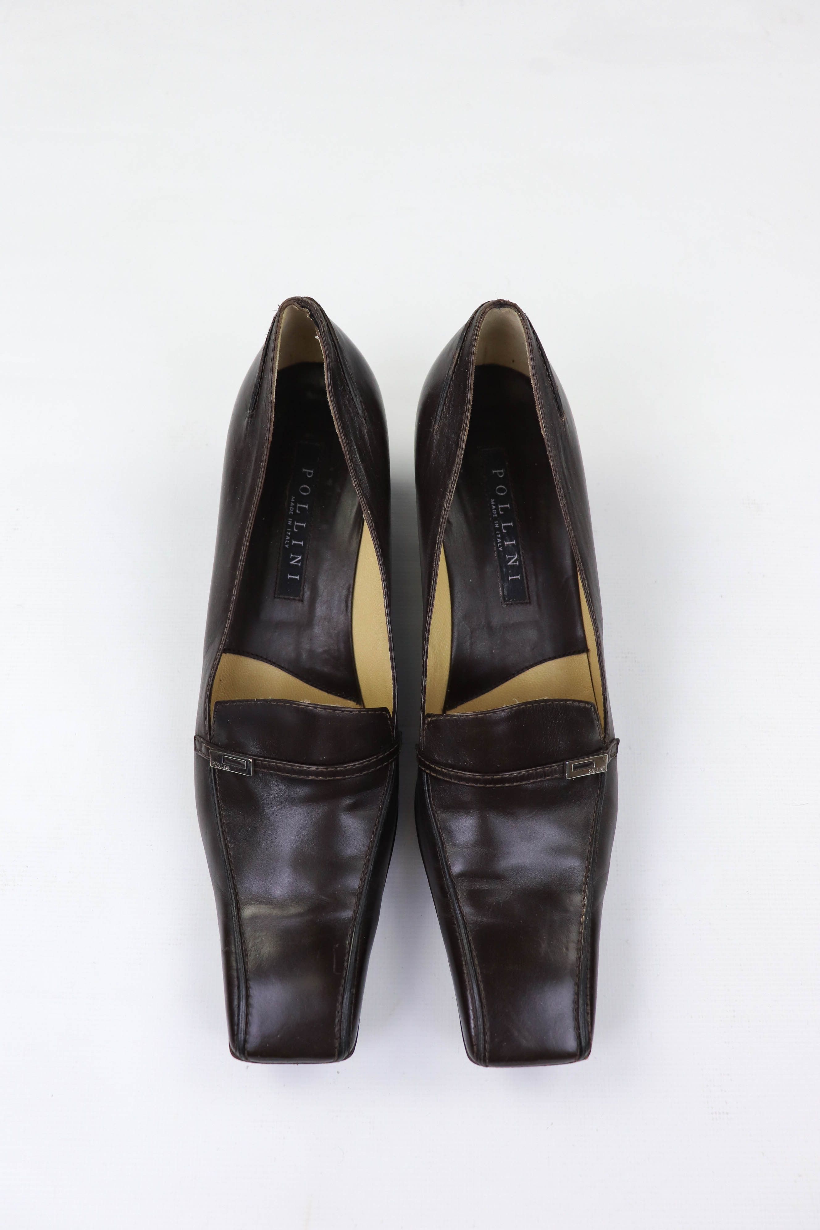 Pollini Vintage Pollini Made in Italy Brown Leather Square Toe Heels Size US 9 / IT 39 - 3 Thumbnail