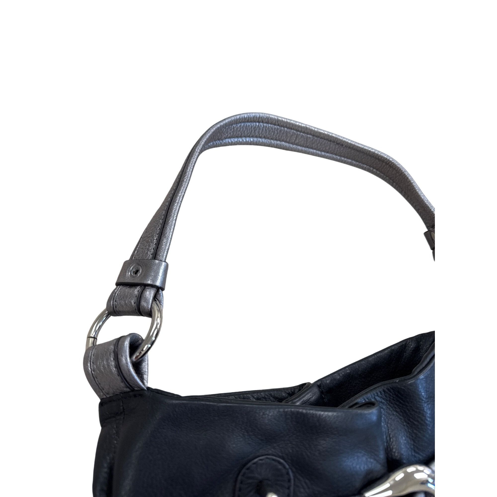Designer B. Makowsky Womens Black & Silver Leather Hobo Handbag Purse Size ONE SIZE - 3 Thumbnail
