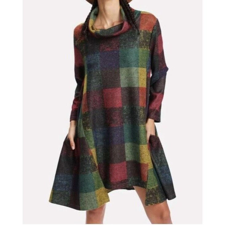 Other Yipinyichu Cowl Neck Boho Tunic Dress Color Block Print Plai 