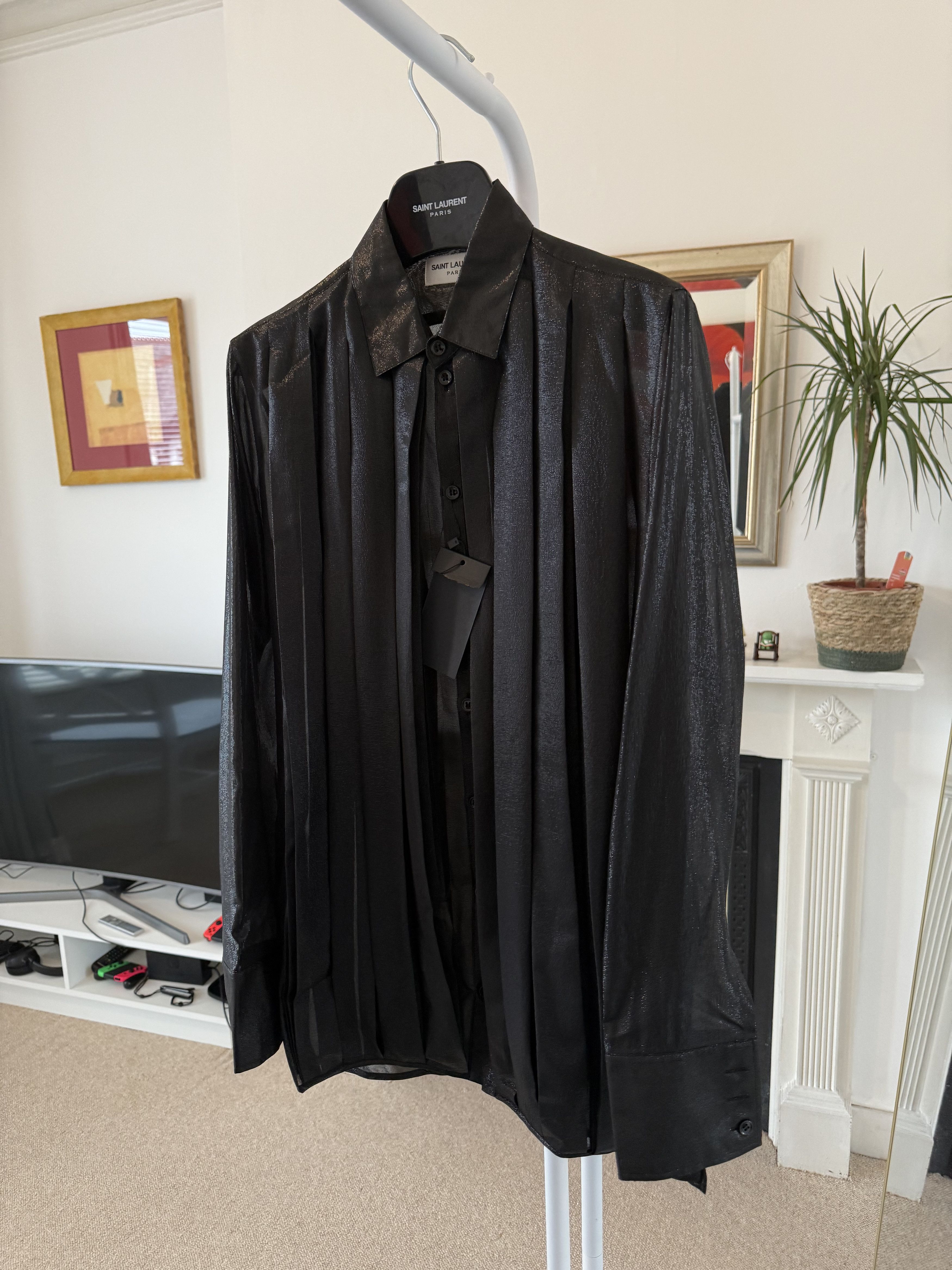 Saint Laurent Paris FW19 Saint Laurent Runway Pleated Glitter Silk Shirt Size US S / EU 44-46 / 1 - 4 Thumbnail