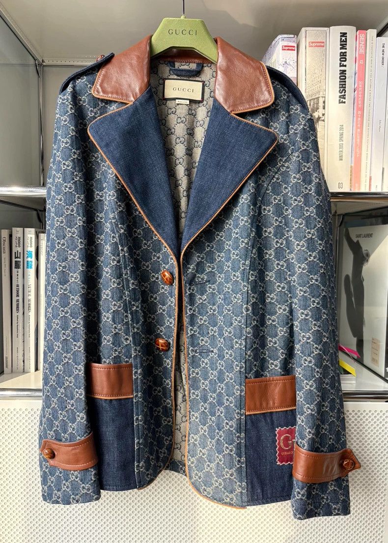 Gucci Gucci Old-fashioned full-print denim patchwork leather col Size L / US 10 / IT 46 - 1 Thumbnail