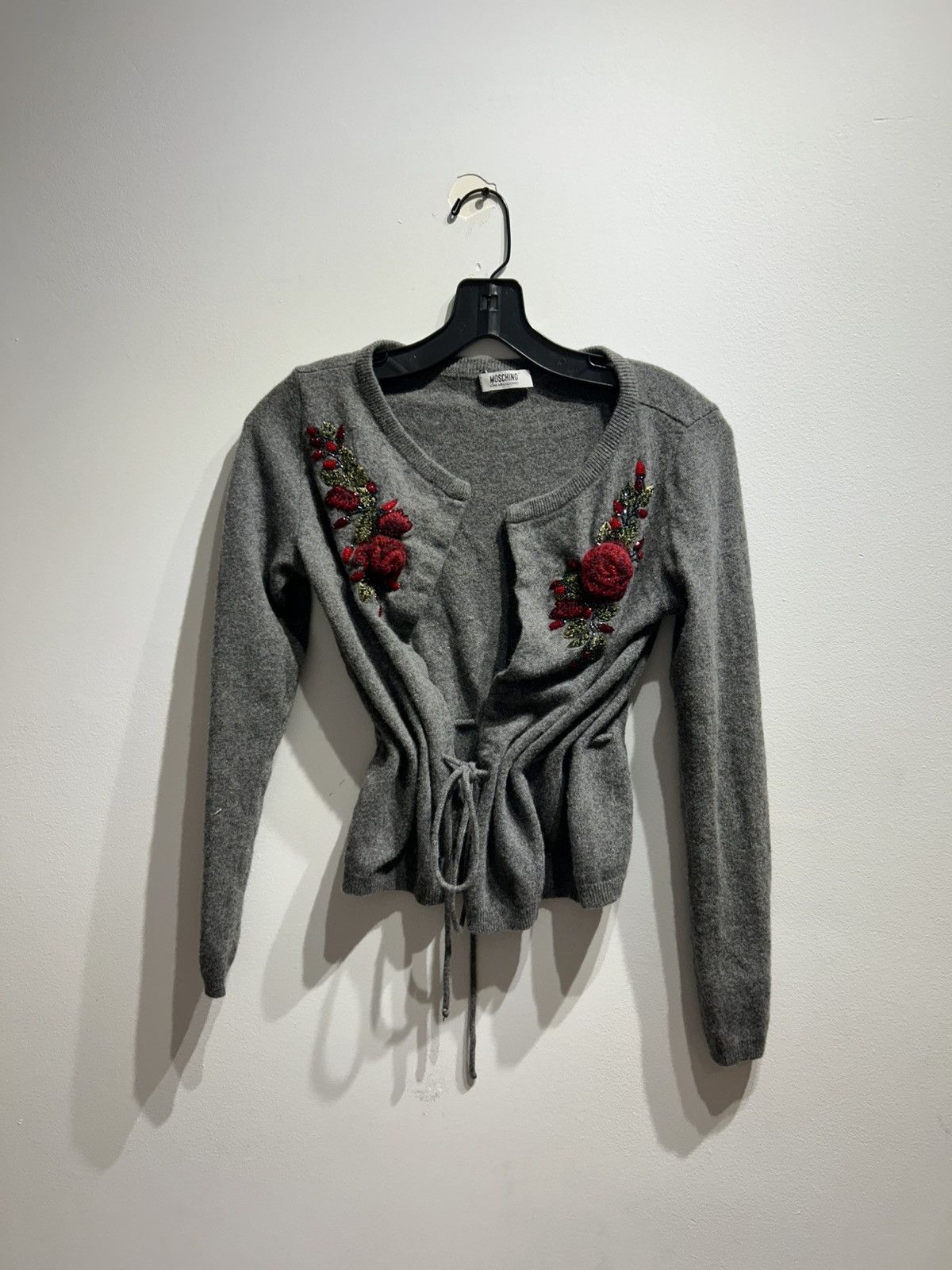 Moschino 3D Floral Embroidery Belted Cardigan Size XS / US 0-2 / IT 36-38 - 3 Thumbnail