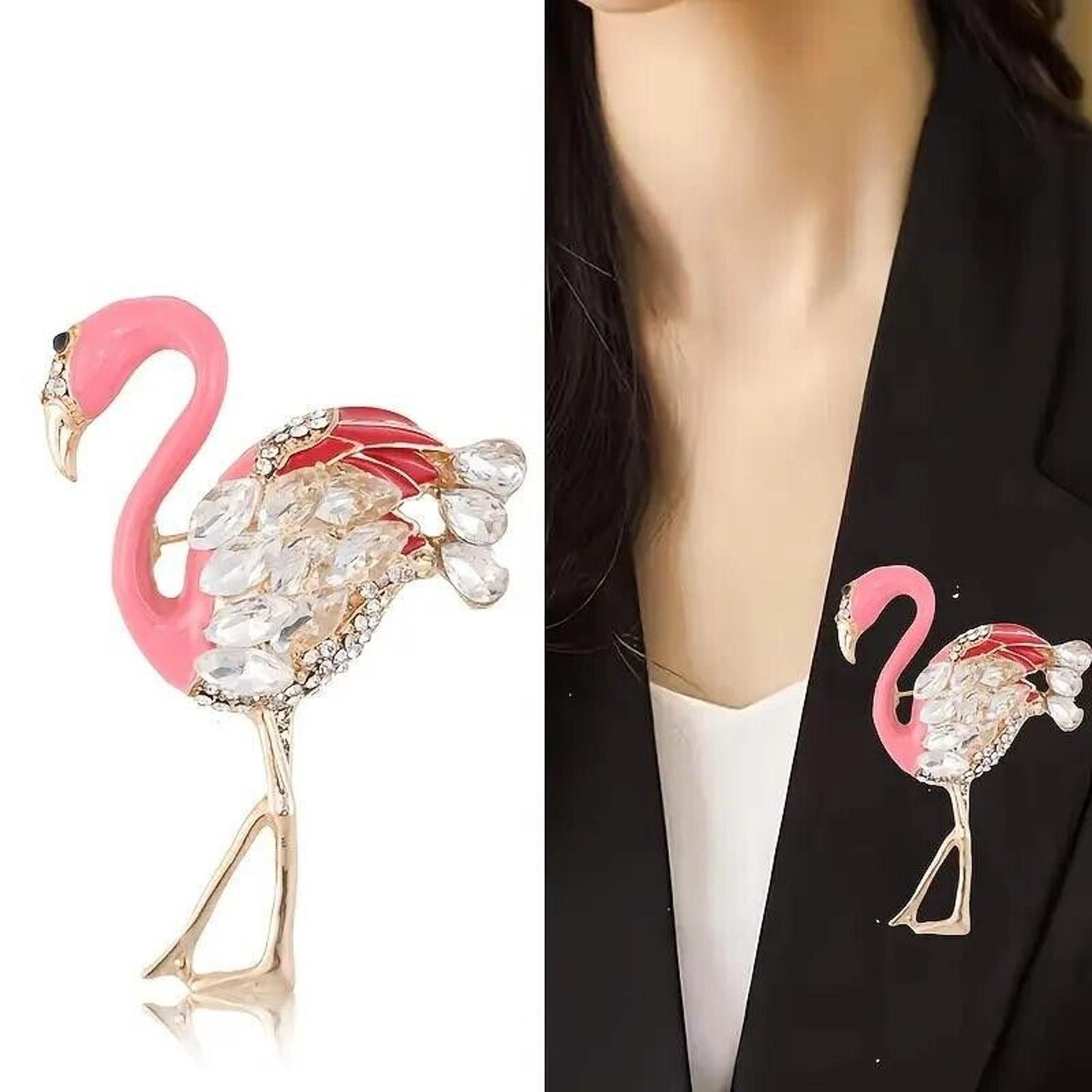 Other Pink Flamingo Brooch • Red & Pink Enamel • Rhinestones Size ONE SIZE - 2 Thumbnail