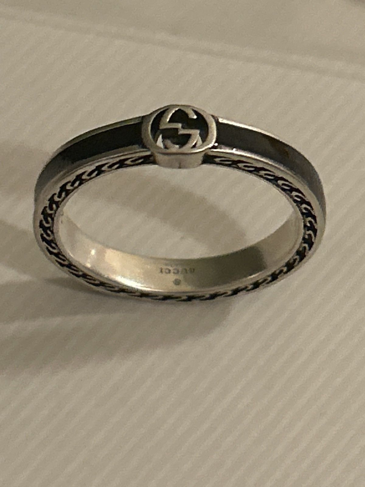 Gucci Gucci Interlocking G Enamel Thin Ring Black Ag925 701620 Size ONE SIZE - 1 Thumbnail