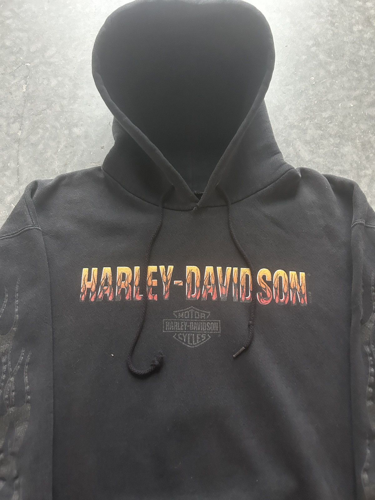 Harley Davidson × Vintage Crazy Vintage Y2K Harley Davidson Flame Sleeve Hoodie Size US L / EU 52-54 / 3 - 2 Thumbnail
