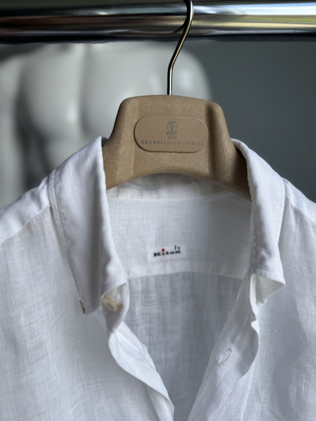 Kiton Kiton 100% Linen One Pocket Button Shirt White Mens Size US M / EU 48-50 / 2 - 12 Thumbnail