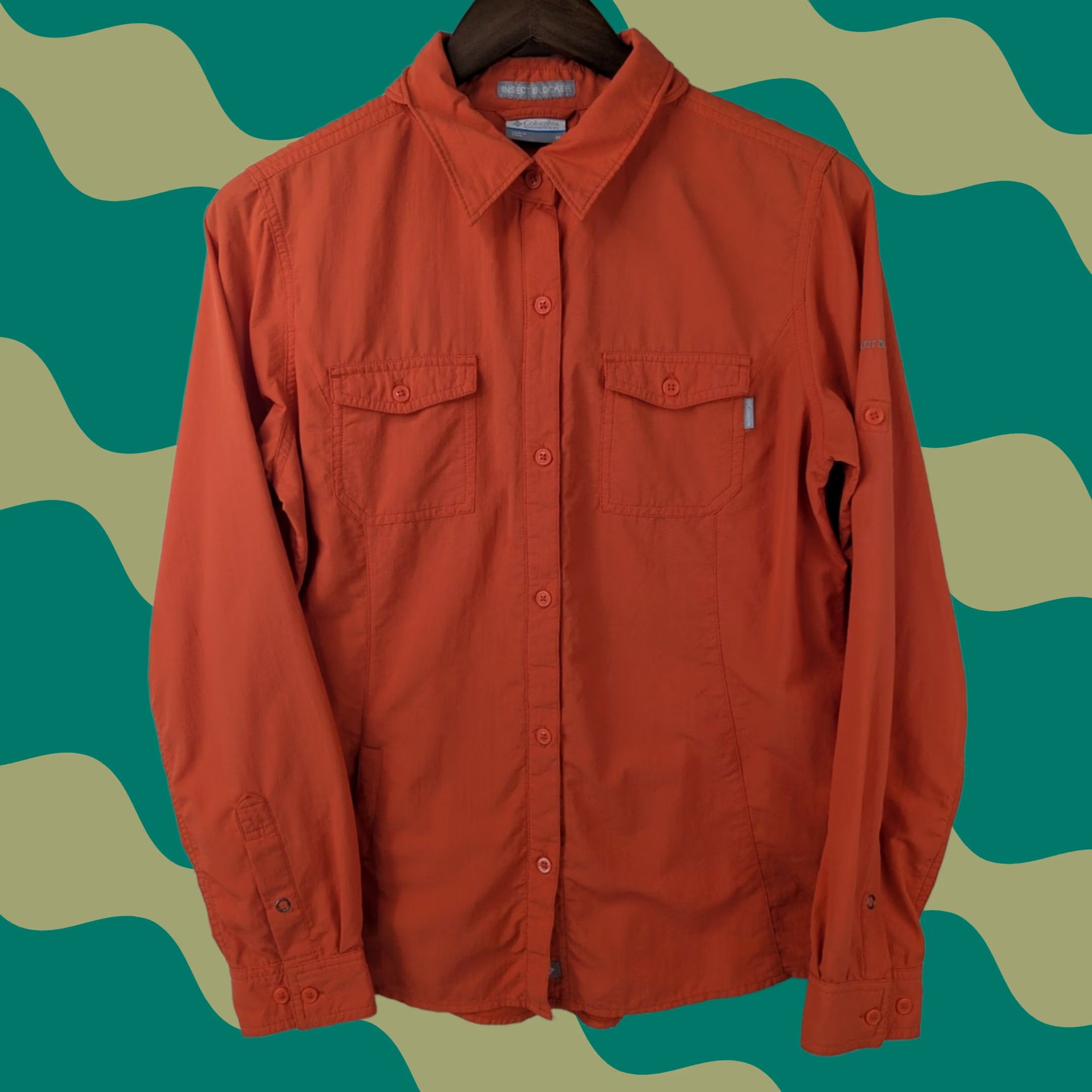 Vintage Columbia Button-Up Shirt Womens Medium Neon Orange Hiking Insect Blocker Casual Breathing Summer Spring Size M / US 6-8 / IT 42-44 - 1 Thumbnail