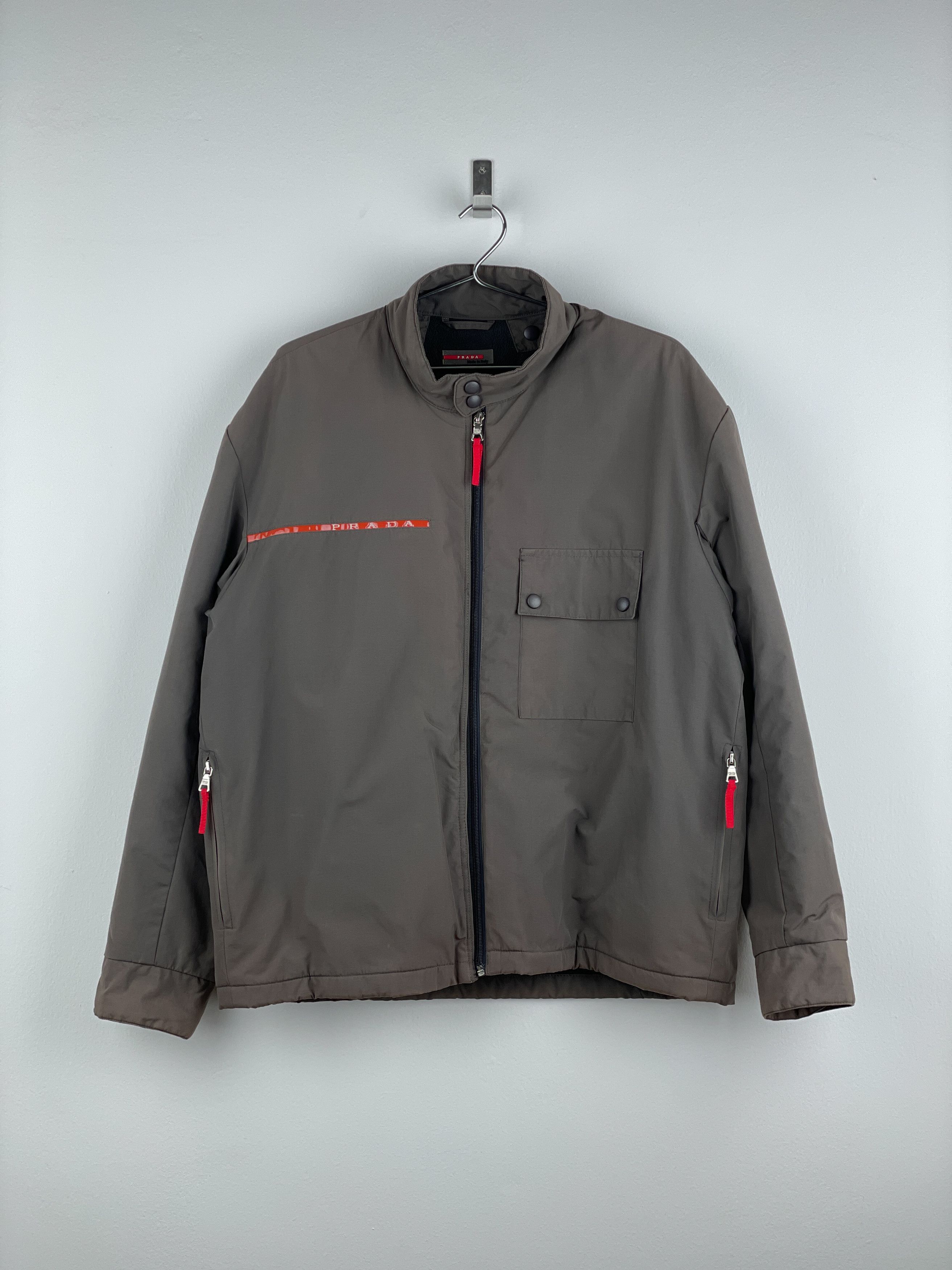 Pre-owned Prada Linea Rossa 2000s Red Tab Cargo Jacket In Gray
