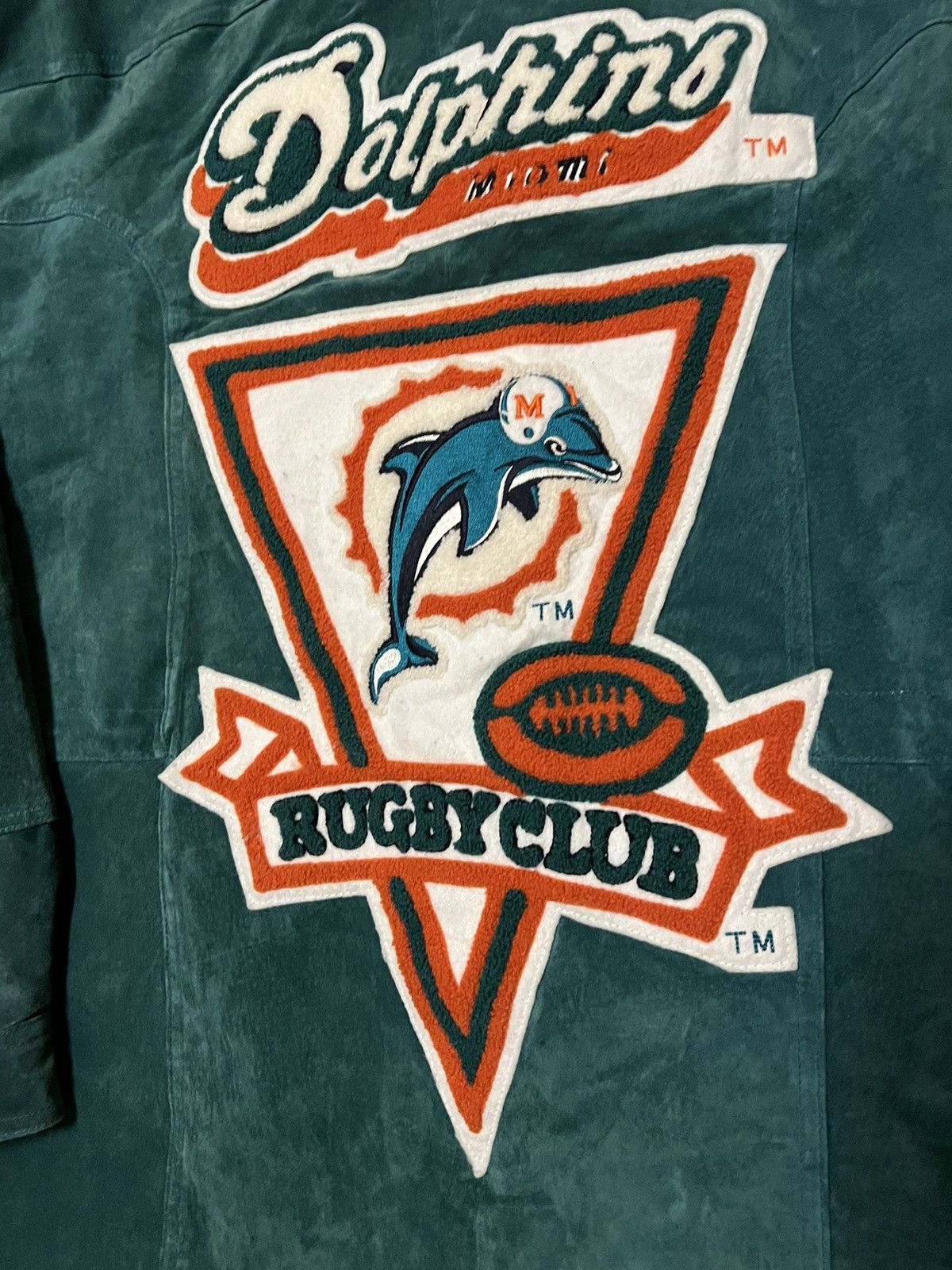 NFL × Vintage Vintage Miami Dolphins Rugby Club Leather Suede Jacket Size US XXL / EU 58 / 5 - 2 Thumbnail