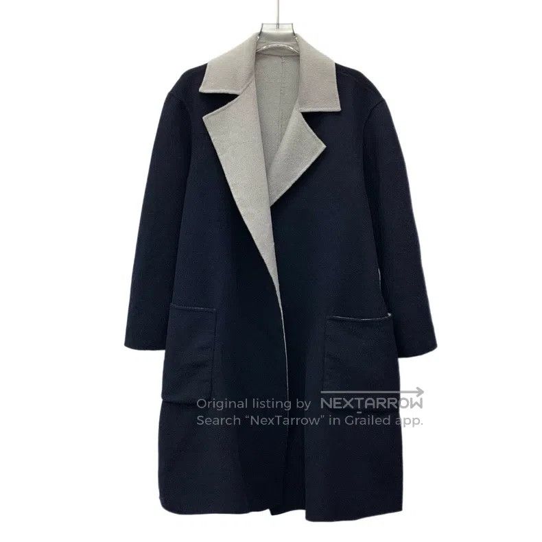 Max Mara Max Mara Blue Grey Cashmere Lapel Double-faced Wear Coat J Size S / US 4 / IT 40 - 1 Thumbnail