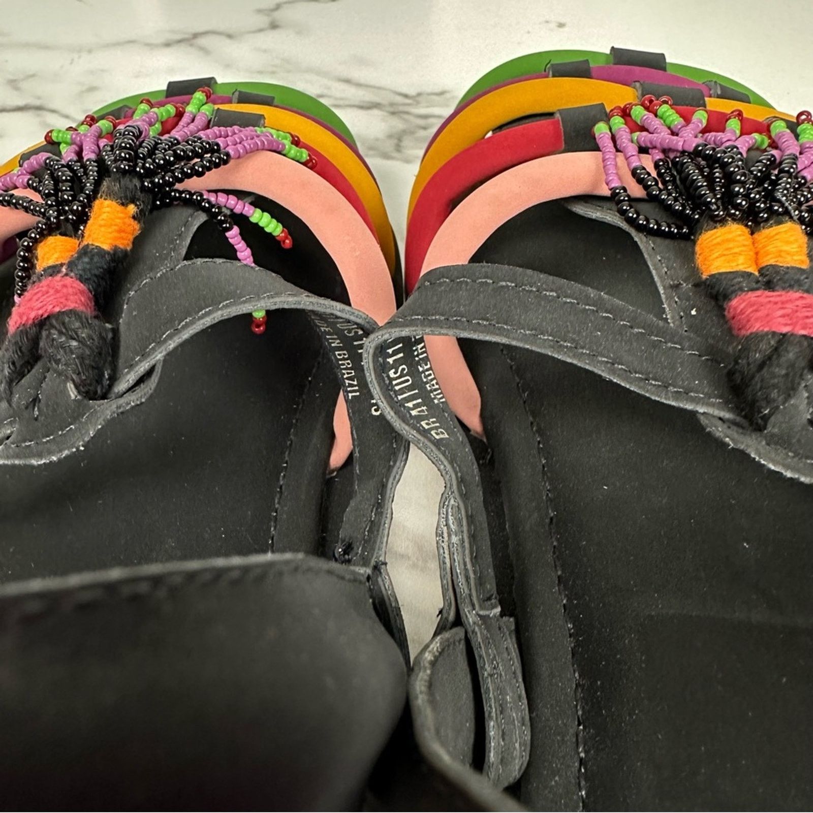 Farm Rio NEW Farm Rio Black Beaded Rainbow Boho Sandals Size 11 Size US 11 / IT 41 - 6 Thumbnail