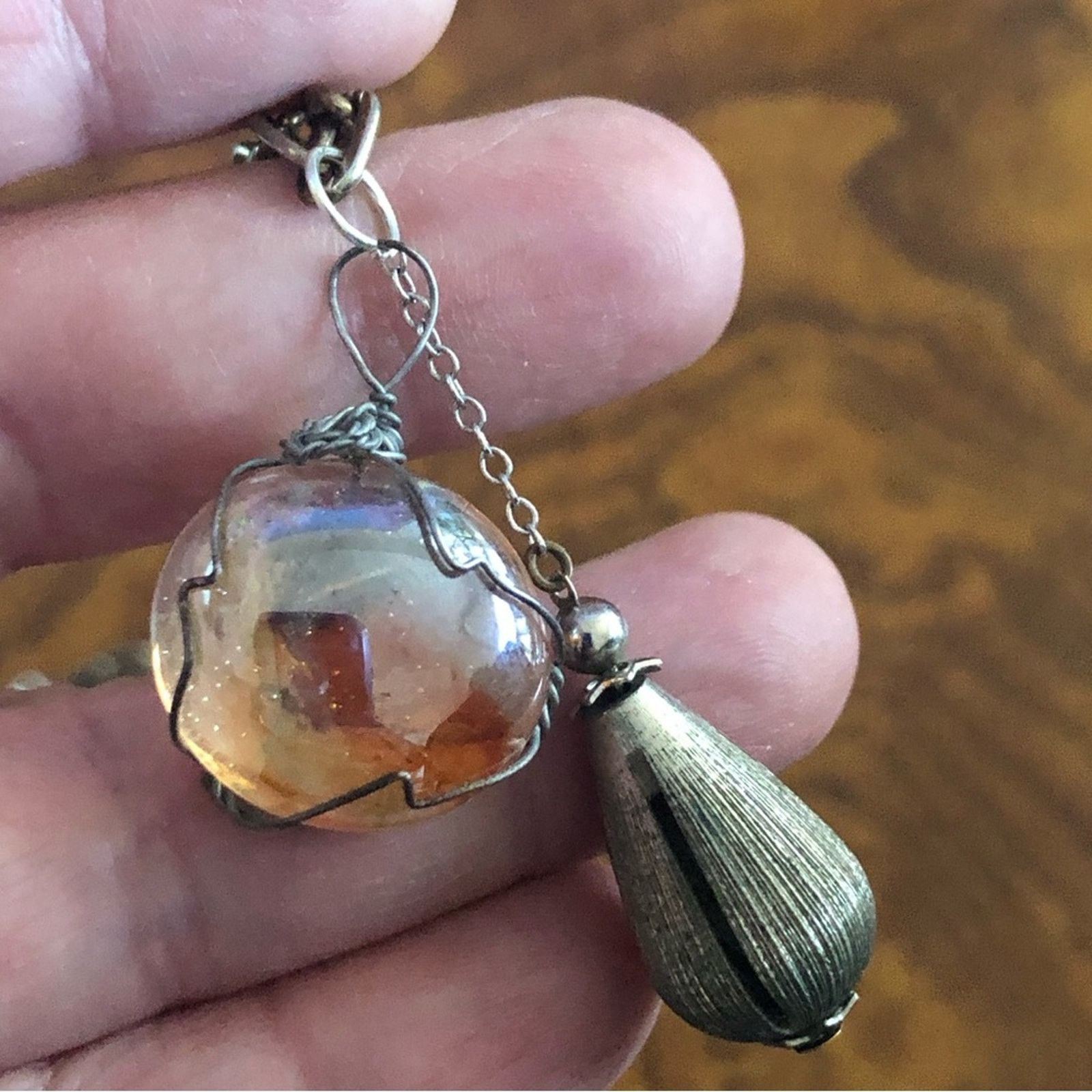 Handmade Handcrafted repurpose silver wired glass necklace Size ONE SIZE - 9 Thumbnail