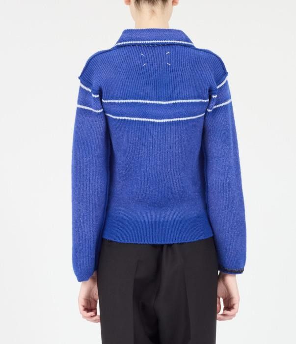 Maison Margiela o1bcso1str0526 Sunbleached Wool Cardigan in Blue Size S / US 4 / IT 40 - 4 Thumbnail