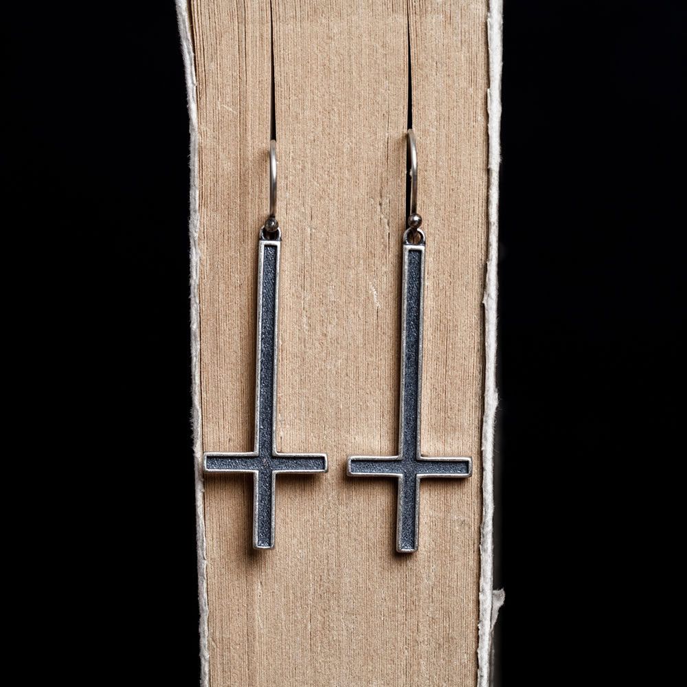 Jewelry Cross 925 Silver Punk Earrings One Pairs Chrome Jewelry Size ONE SIZE - 2 Thumbnail