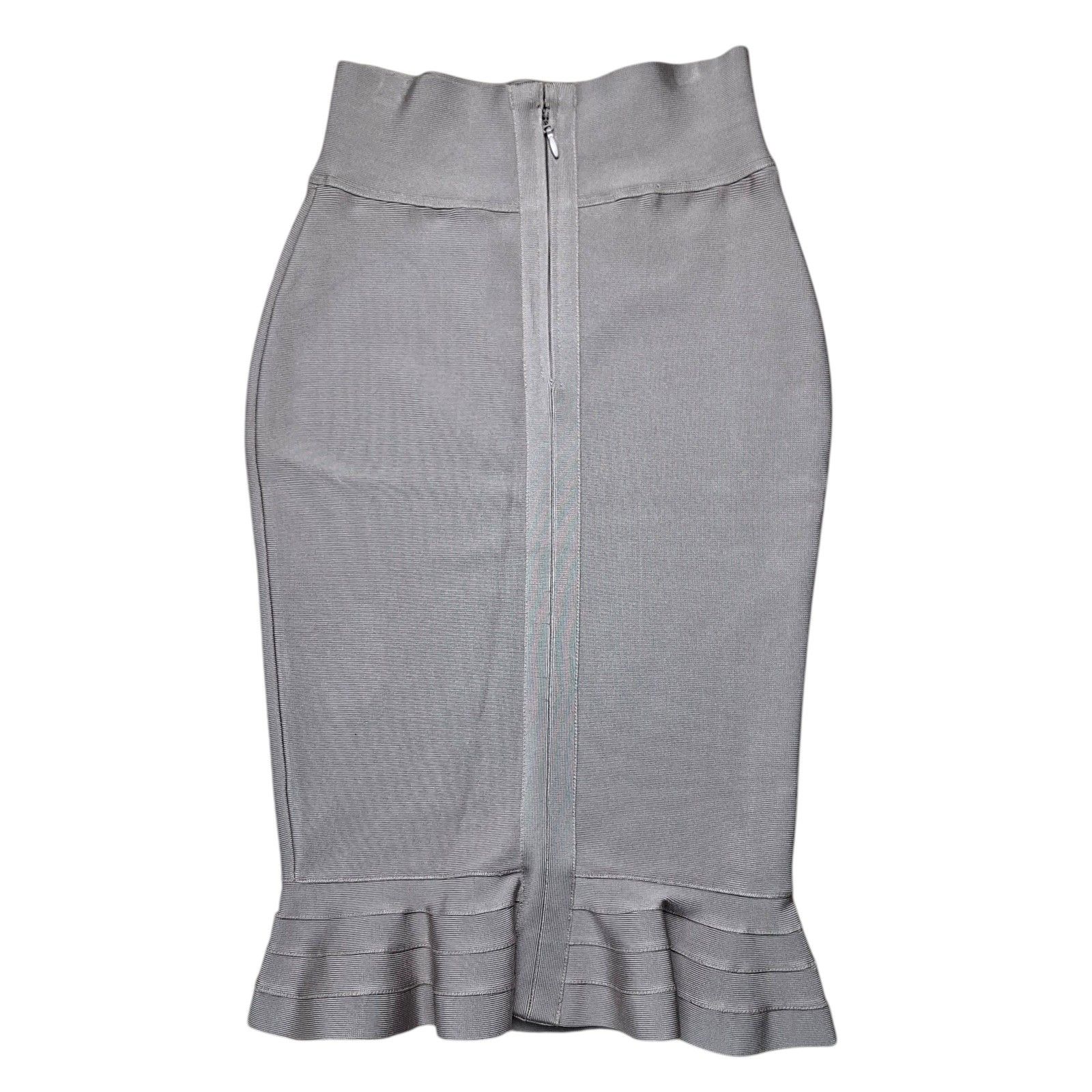 House of CB House of CB Taupe Bandage Midi Skirt Ruffle Hem Bodycon Size 30" / US 8 / IT 44 - 4 Thumbnail