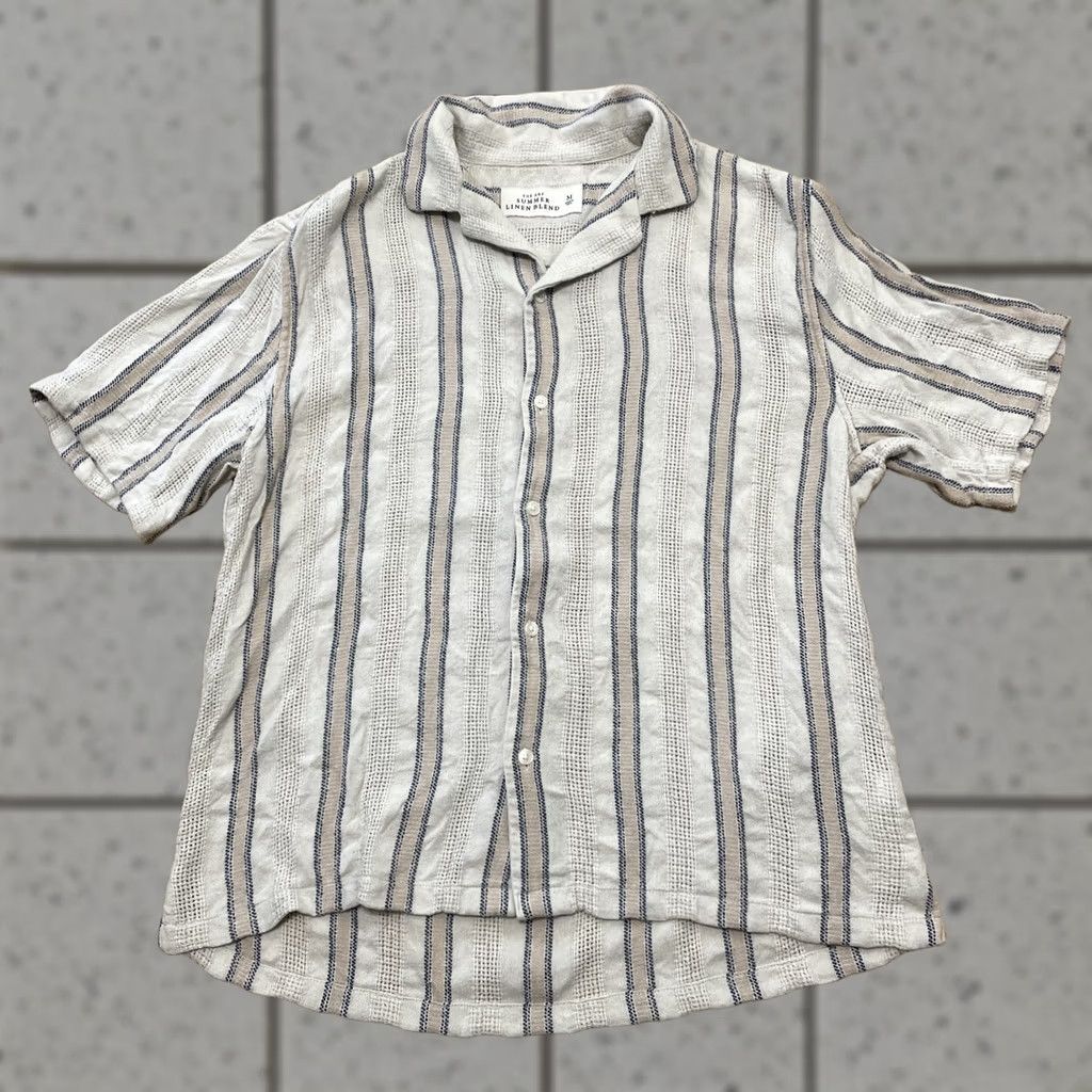 Abercrombie & Fitch Abercrombie & Fitch Shirt M Tan Stripe Short Sleeve Summer Linen Blend A&F Men Size US M / EU 48-50 / 2 - 1 Thumbnail