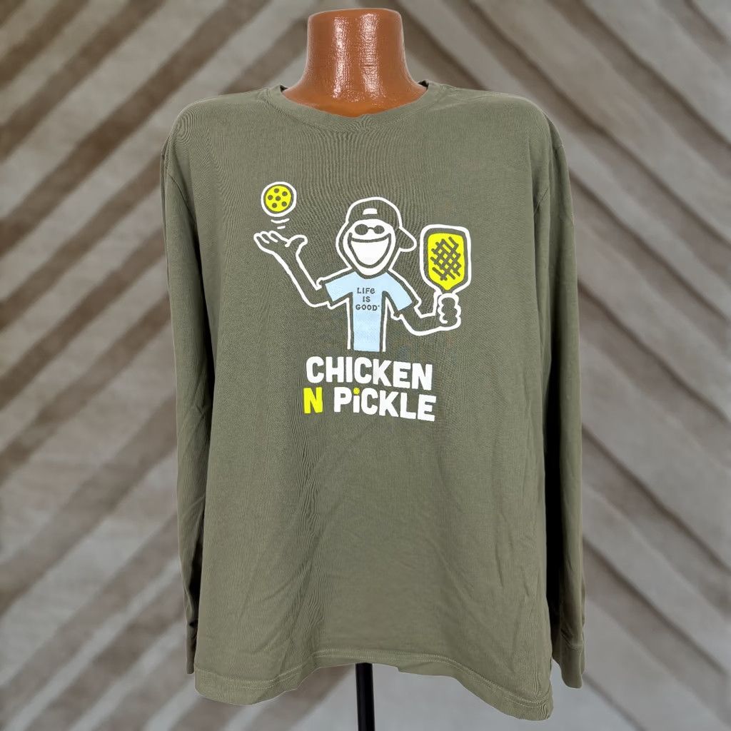 Life is Good Life is Good Shirt Men XL Olive Chicken N Pickle Ball Sports Long Sleeve Cotton Size US XL / EU 56 / 4 - 1 Thumbnail