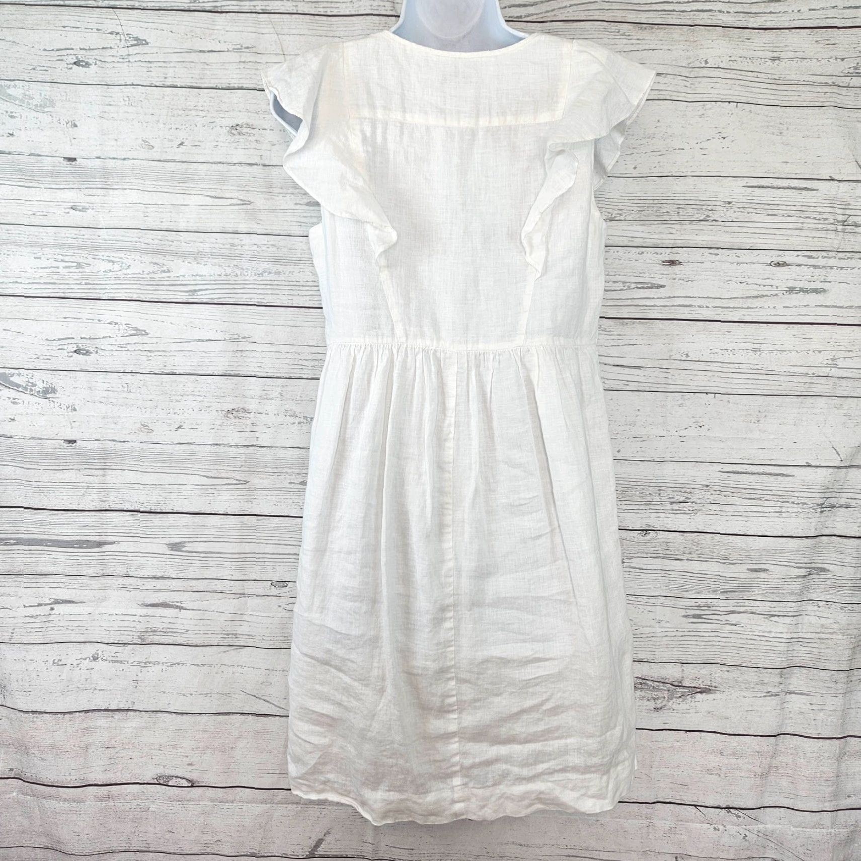 J.Crew J.CREW Womens Dress Sz 2 White Linen Flutter Sleeve Zip Side Short Dress Size XS / US 0-2 / IT 36-38 - 3 Thumbnail