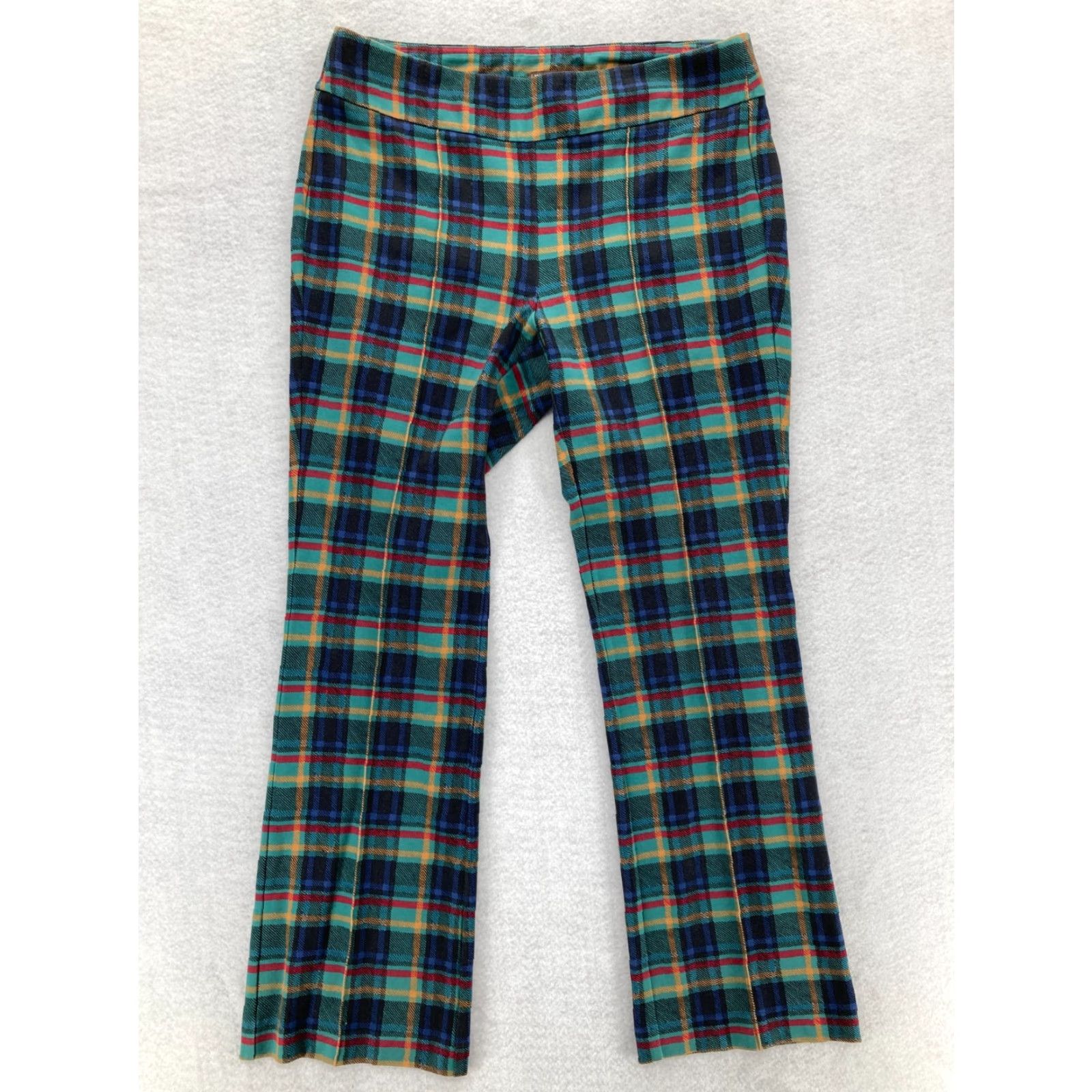 J.McLaughlin J. McLaughlin Catalina Cloth Pants Women's Medium Pull On Bootcut Green Plaid Size 32" / US 10 / IT 46 - 2 Thumbnail