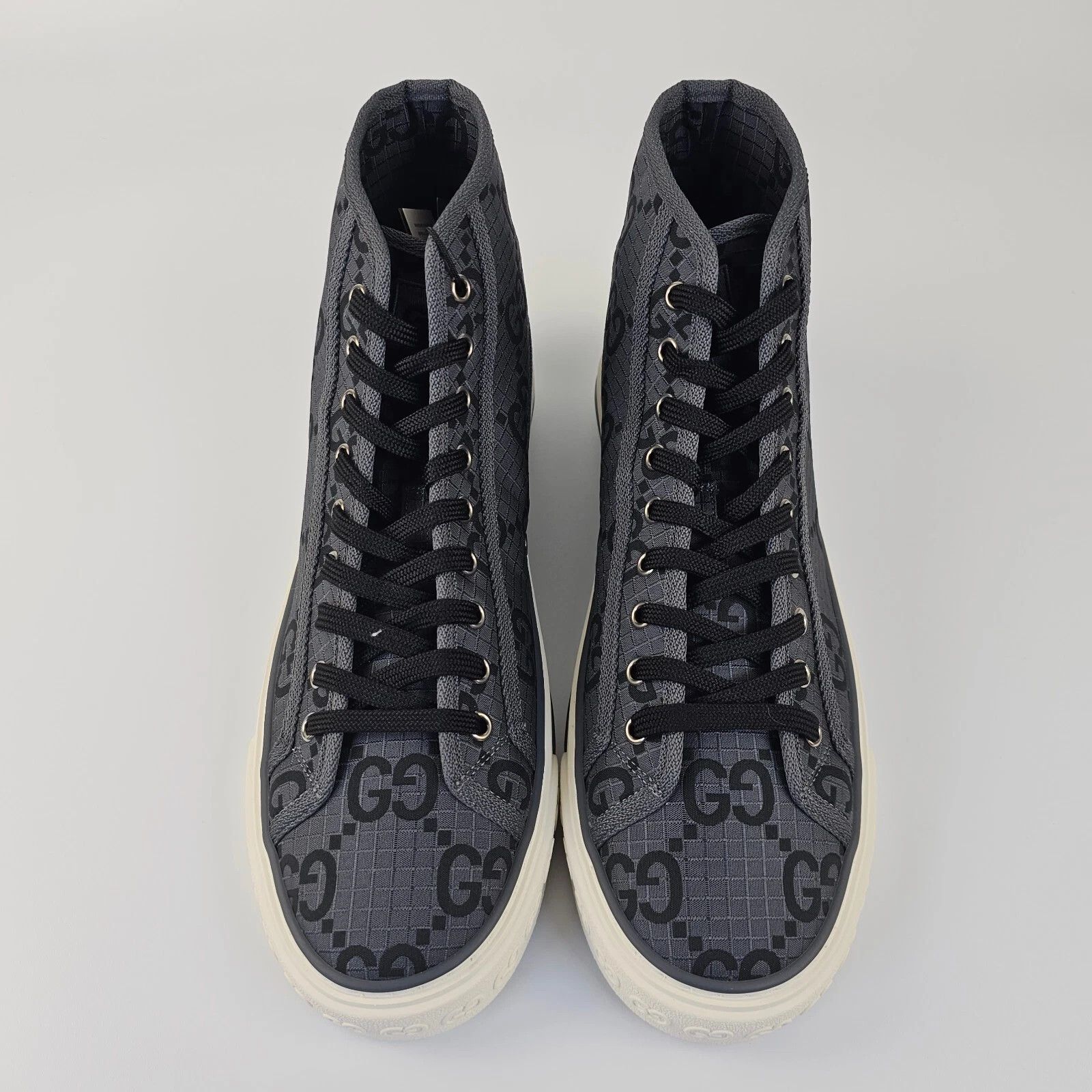 GUCCI Tennis 1977 Men's Black/Gray GG High Top Sneakers New