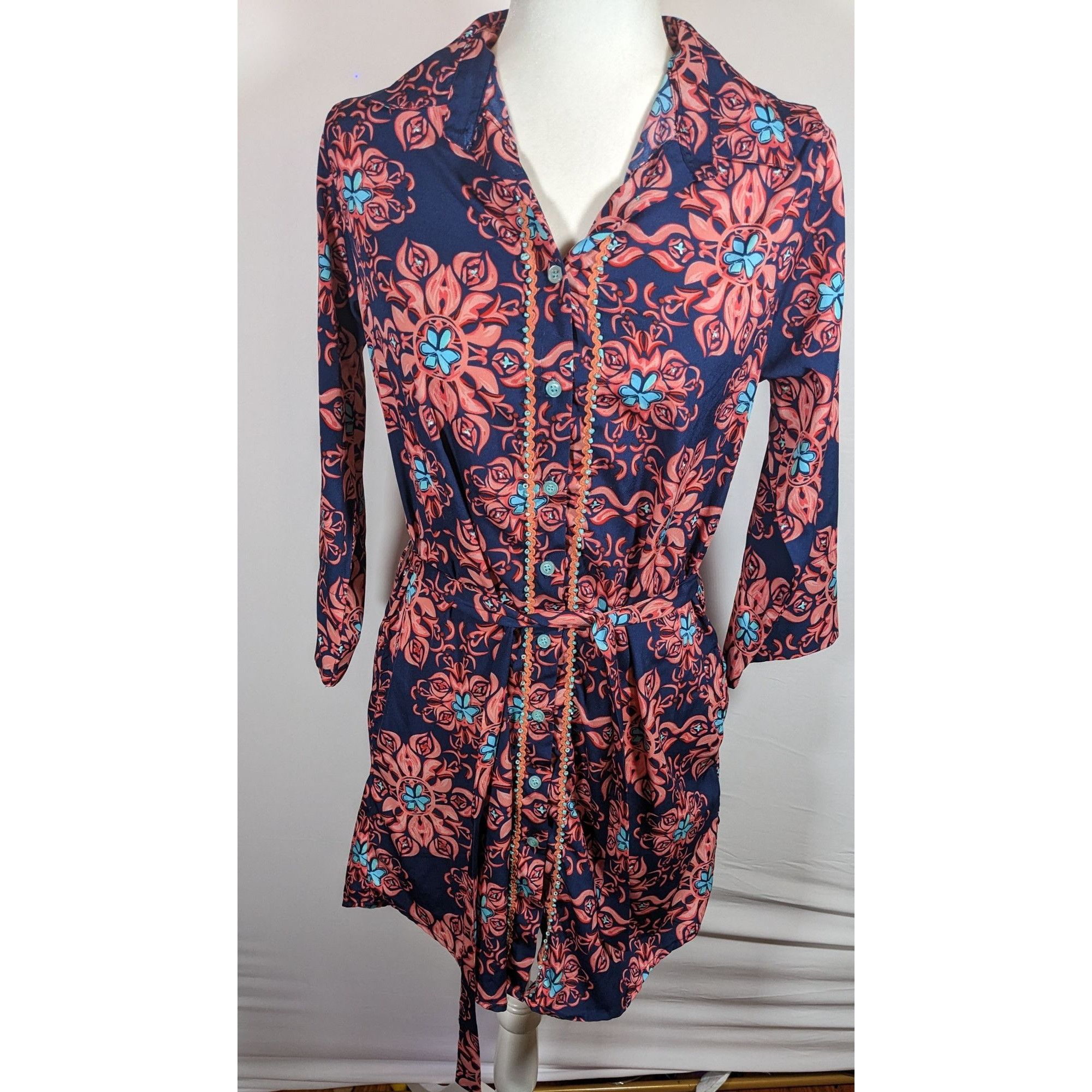 Other Modaposa Carlotta Belted Blue And Pink Floral Dress Size S / US 4 / IT 40 - 8 Thumbnail