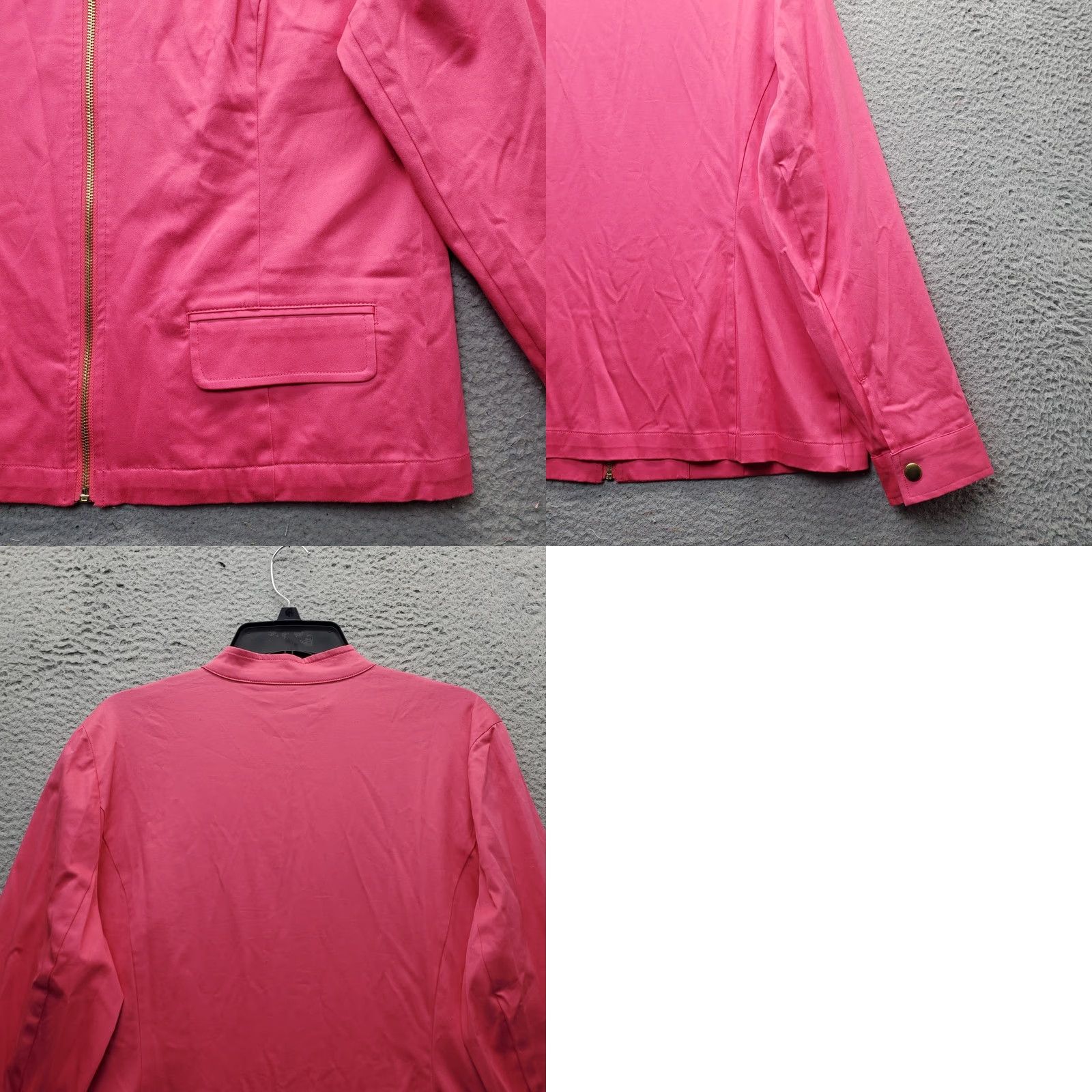 Vintage Chico's Moto Jacket Womens 2 Pink Stretch Jetted Pockets Band Collar Gold Zip Up Jacket Size XS / US 0-2 / IT 36-38 - 8 Thumbnail
