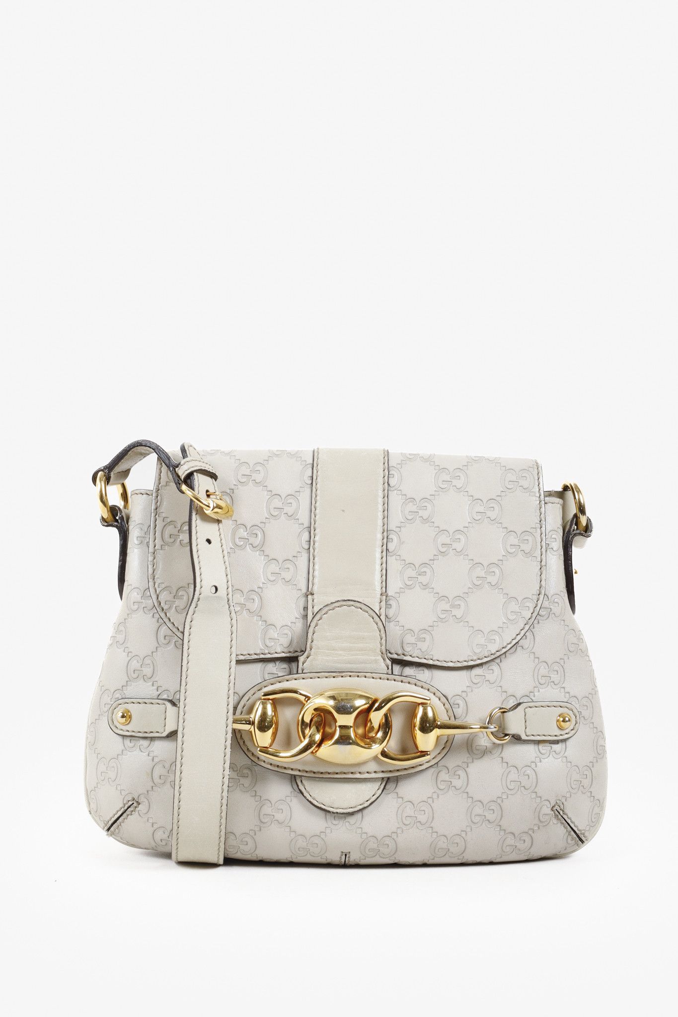 Gucci Gucci Off-White Embossed Monogram Horsebit Shoulder Bag Size ONE SIZE - 1 Thumbnail