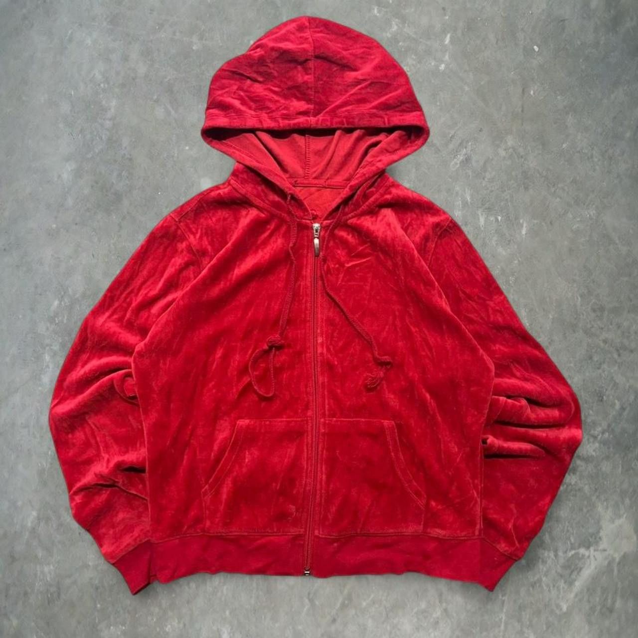 Vintage Crazy Vintage Y2K 2000s Blank Red Velvet Velour Zipup Hoodie! Size US M / EU 48-50 / 2 - 1 Thumbnail