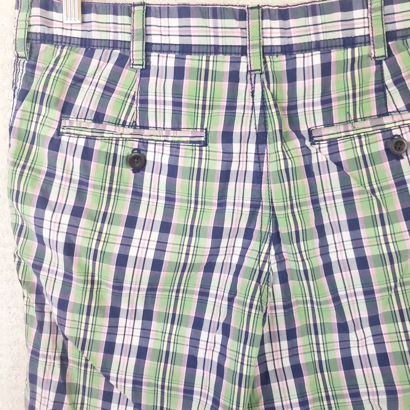 Izod Izod Saltwater Bermuda Shorts Men 33x10.5 Multicolor Plaid Cotton Blend Flat Front Regular Inseam 10.5" Summer Spring Fall Mens Size US 33 - 7 Thumbnail