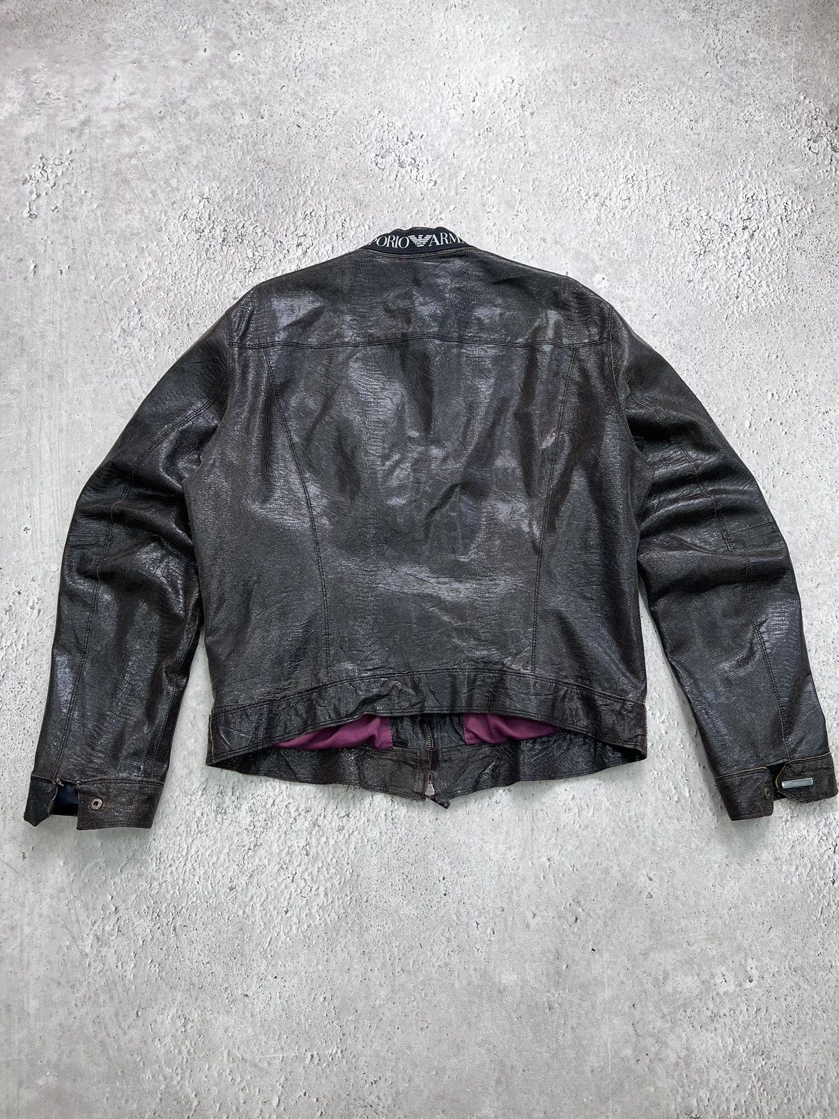 Emporio Armani × Giorgio Armani Vintage GIORGIO ARMANI BROWN LEATHER RACING IGUANA JACKET Size US M / EU 48-50 / 2 - 11 Thumbnail