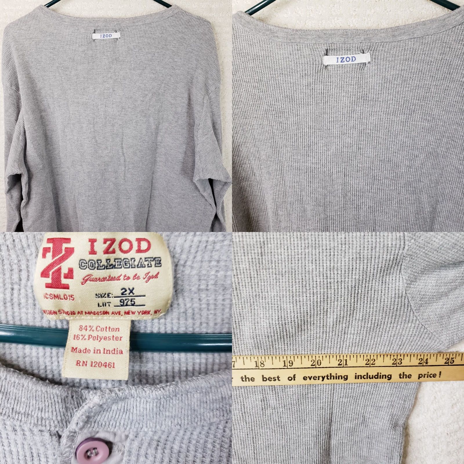 Izod Florida Gators Izod Collegiate Mens 2XL Gray Henley Shirt Waffle Knit Thermal Size US XXL / EU 58 / 5 - 8 Thumbnail