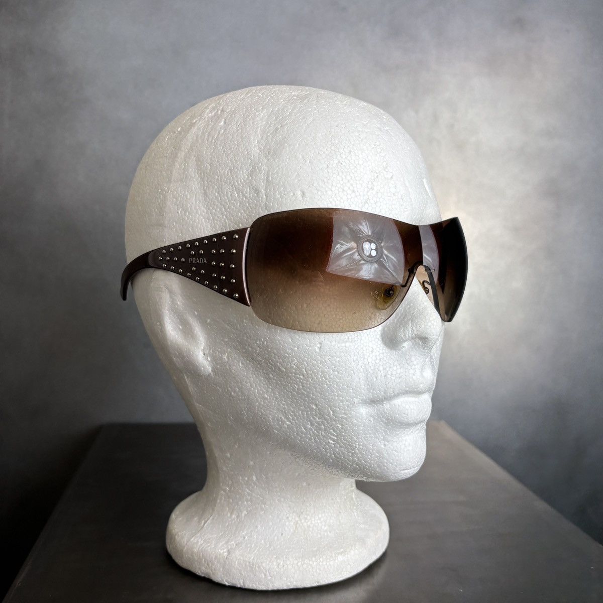 Prada 2011 Prada Sunglasses Y2K Prada Studded Shield Wrap SPR 29L Size ONE SIZE - 4 Thumbnail