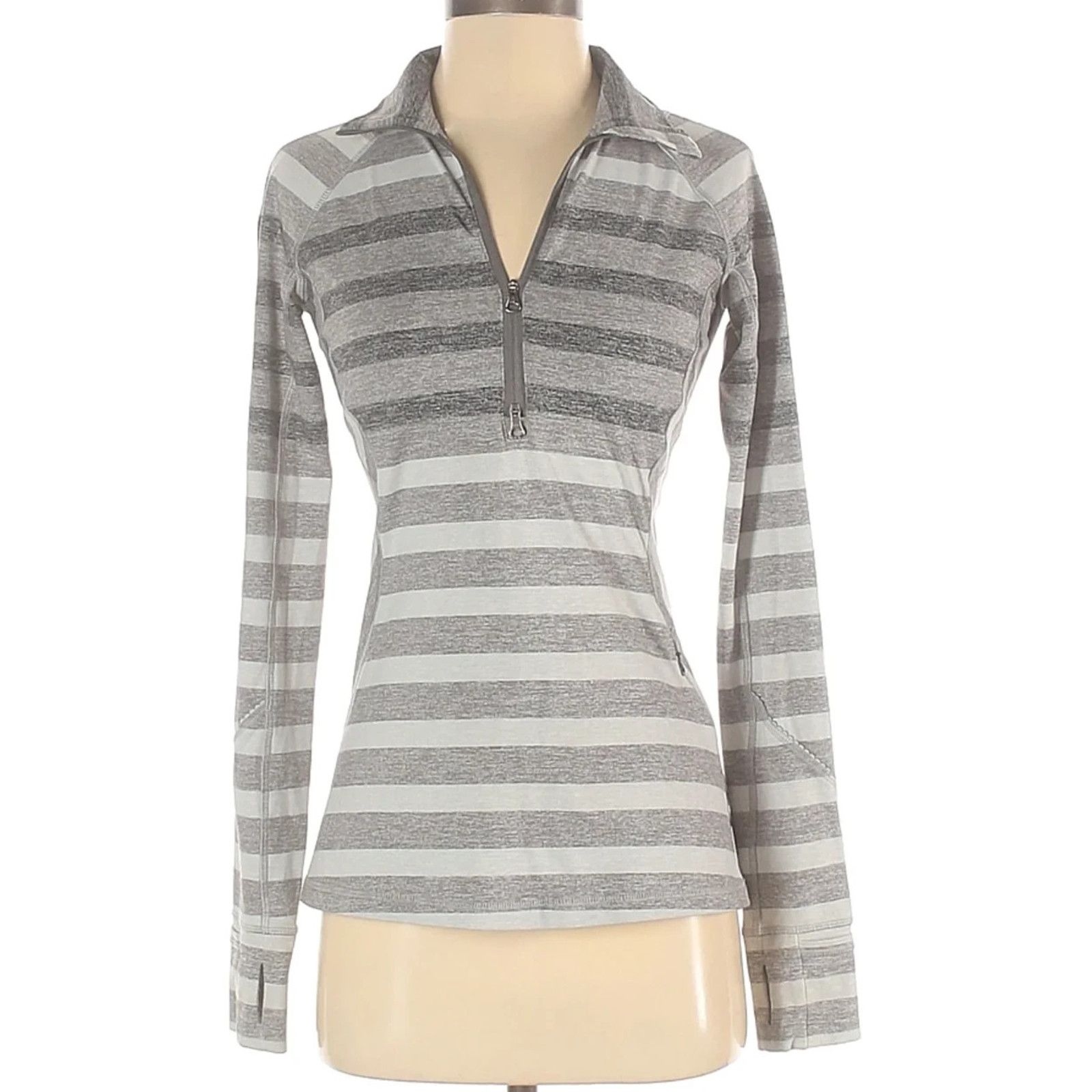 Lululemon Lululemon Race Your Pace Stripe Gray Top Shirt Sz 8 Stretch Size M / US 6-8 / IT 42-44 - 3 Thumbnail