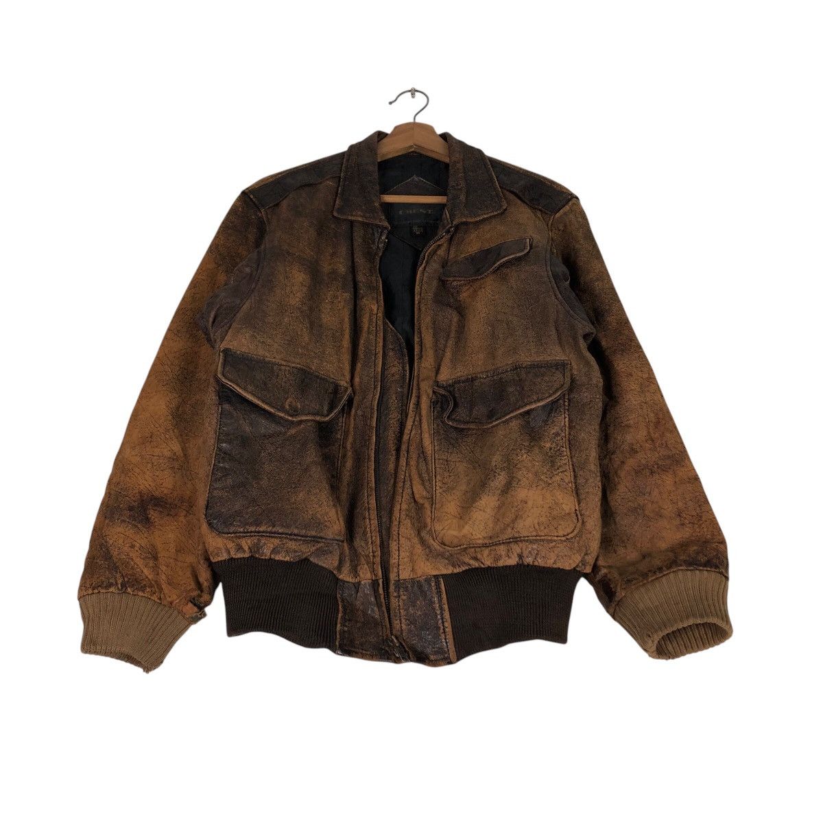 Japanese Brand Vintage Distressed Leather Bomber Jacket Grunge Patina Fade Size US M / EU 48-50 / 2 - 3 Thumbnail