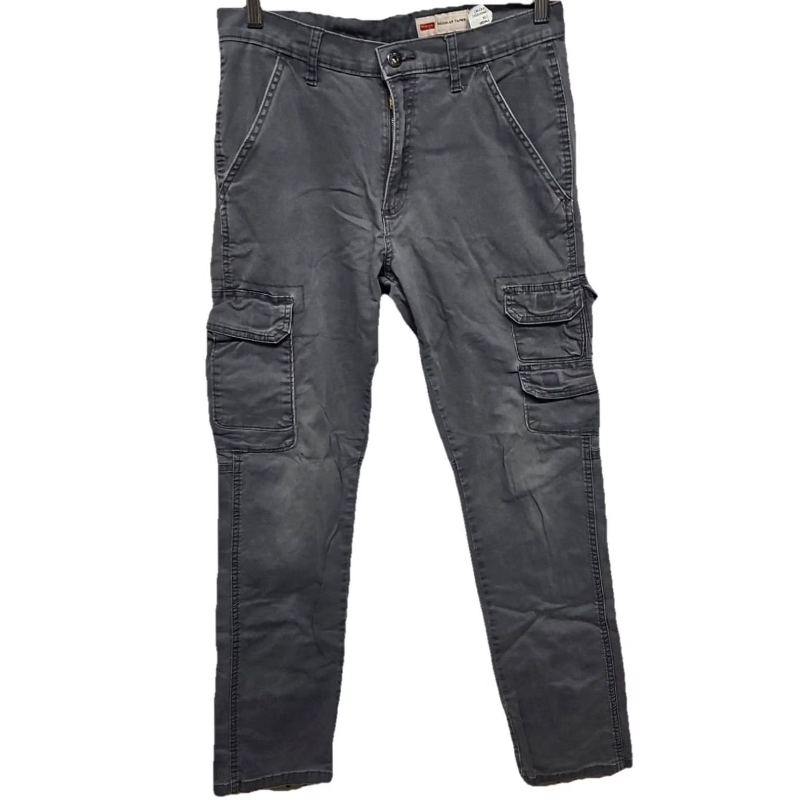 Wrangler Wrangler Cargo Pants Gray Stretch Cotton Regular Taper 30x32 Men’s Regular Inseam 32” Zip Button Flat Front Canvas Logo Zipper Size US 30 / EU 46 - 2 Thumbnail