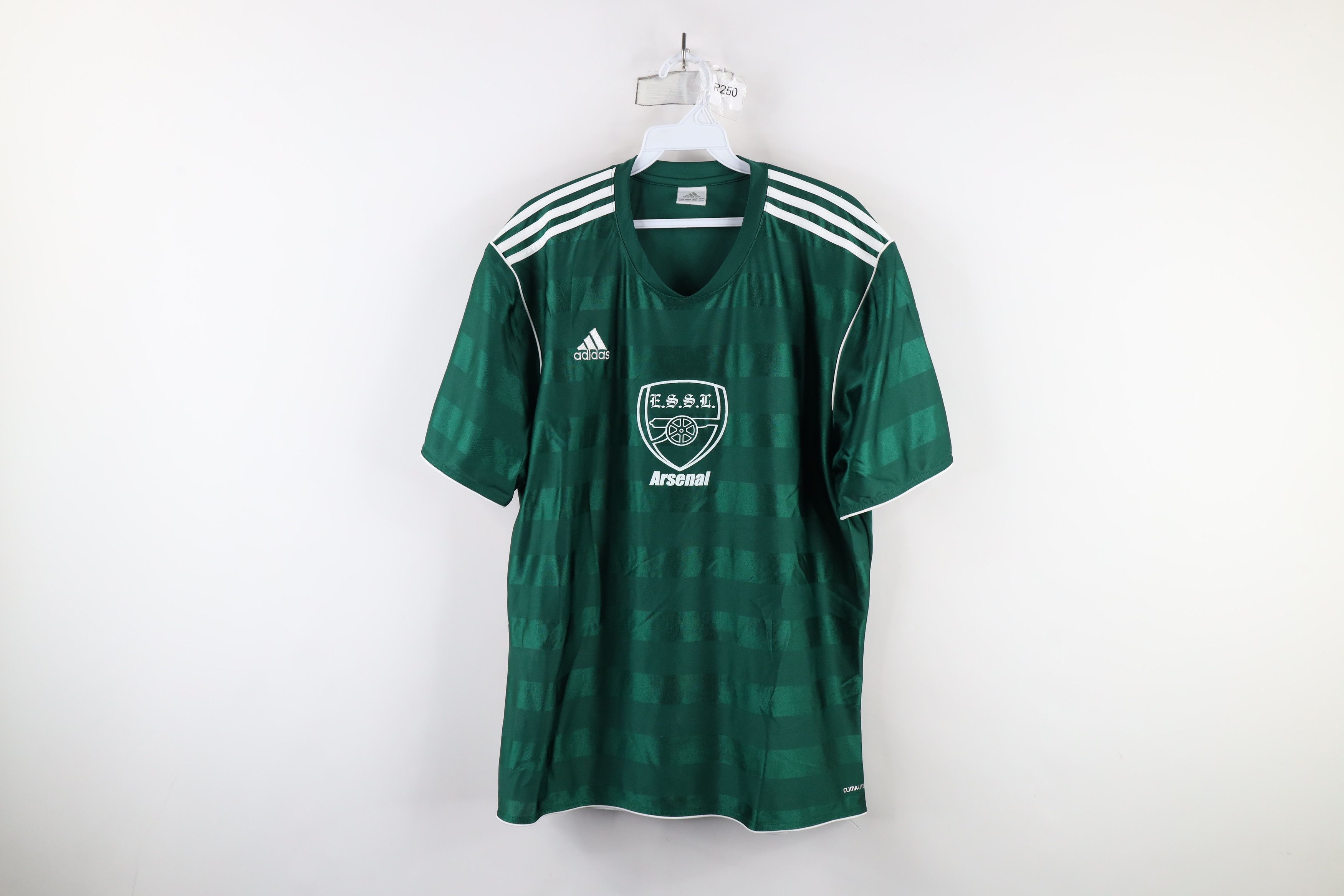 Vintage Adidas Striped Arsenal Soccer Jersey Green Polyester