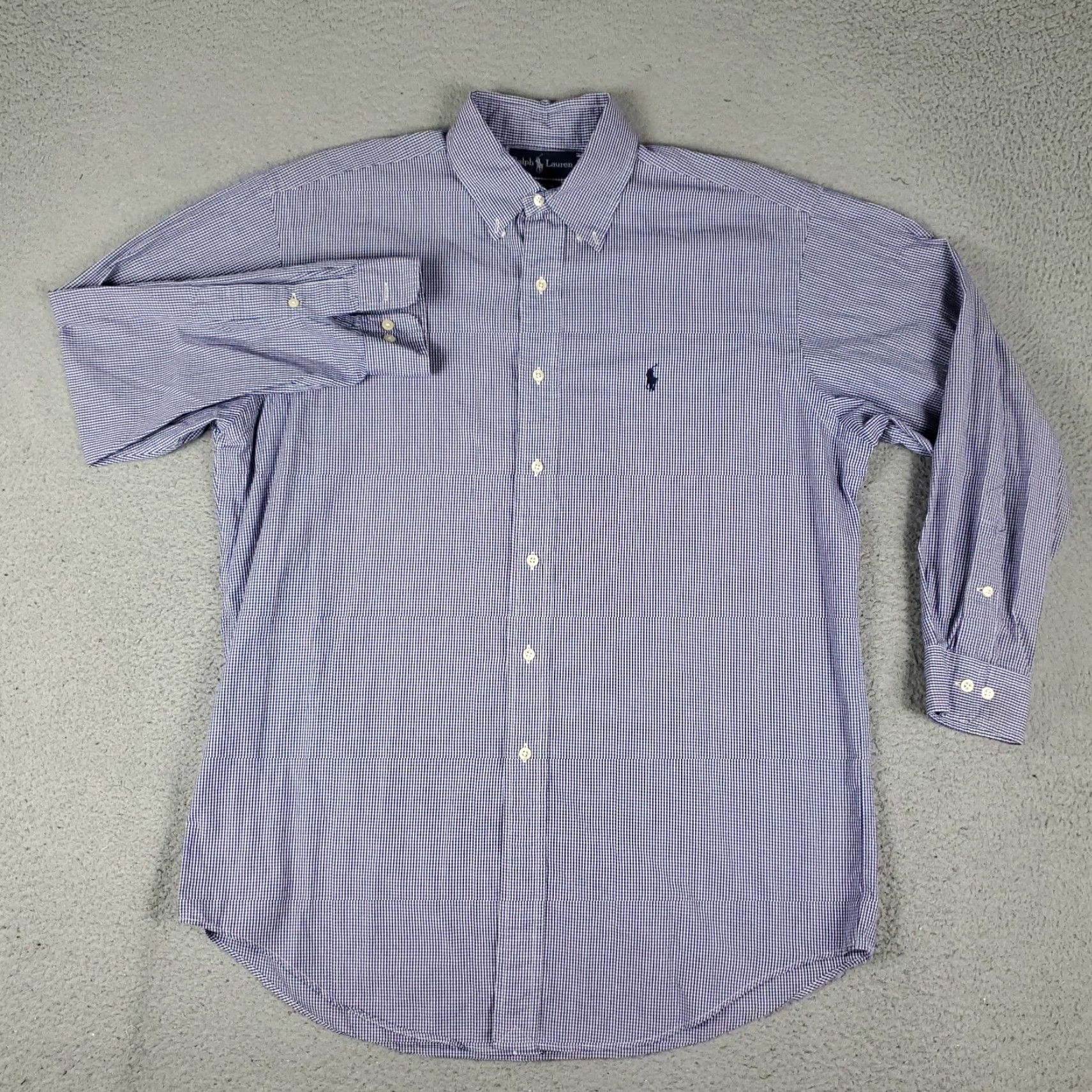 Ralph Lauren Ralph Lauren Dress Shirt Mens Size 16 Blue Check Cotton Button Up Long Sleeve Classic Regular Fit Mens Size 42R - 3 Thumbnail