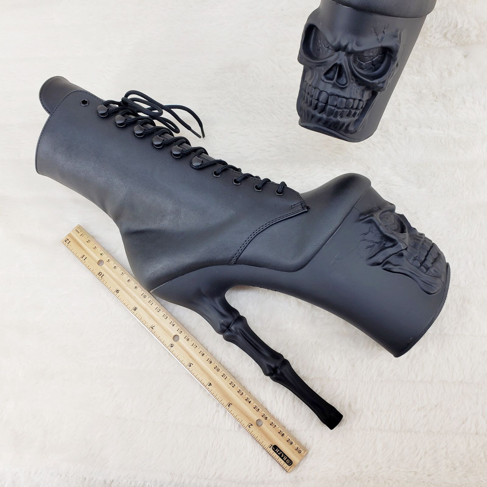 Other Rapture Black Matte Skull & Bones 8" High Heel Platform Ankl Size US 6 / IT 36 - 4 Thumbnail