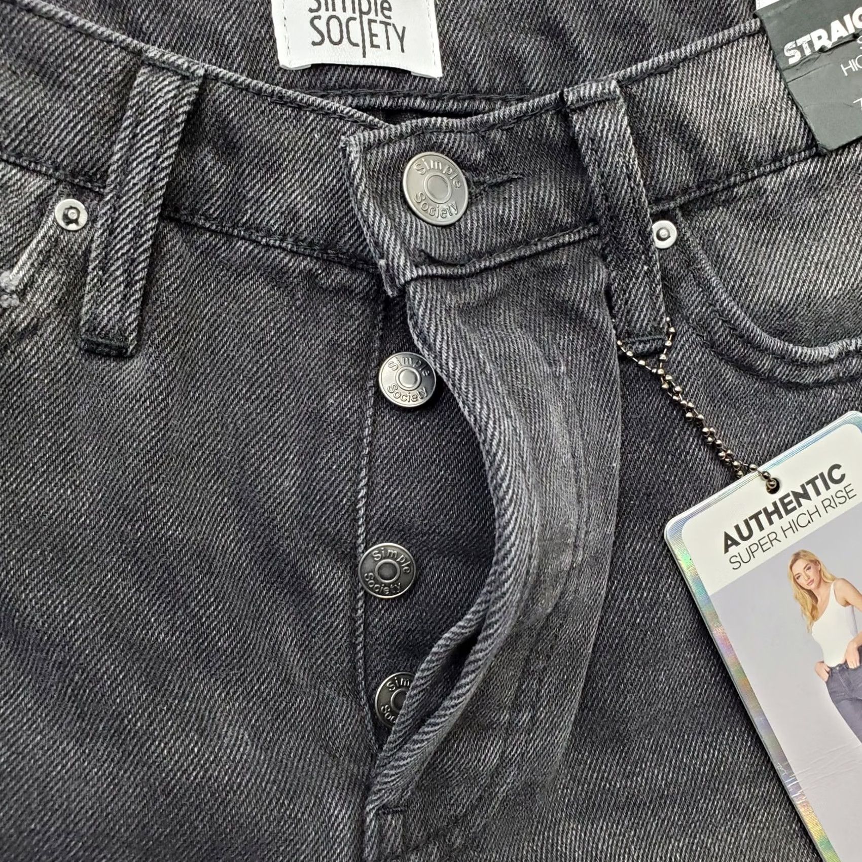 Vintage Simple Society Jeans Womens 7/28 Denim High Rise Frayed Hem Straight Leg Jeans Womens Size 7 Black 28x25 5-Pocket NWT Size 28" / US 6 / IT 42 - 5 Thumbnail