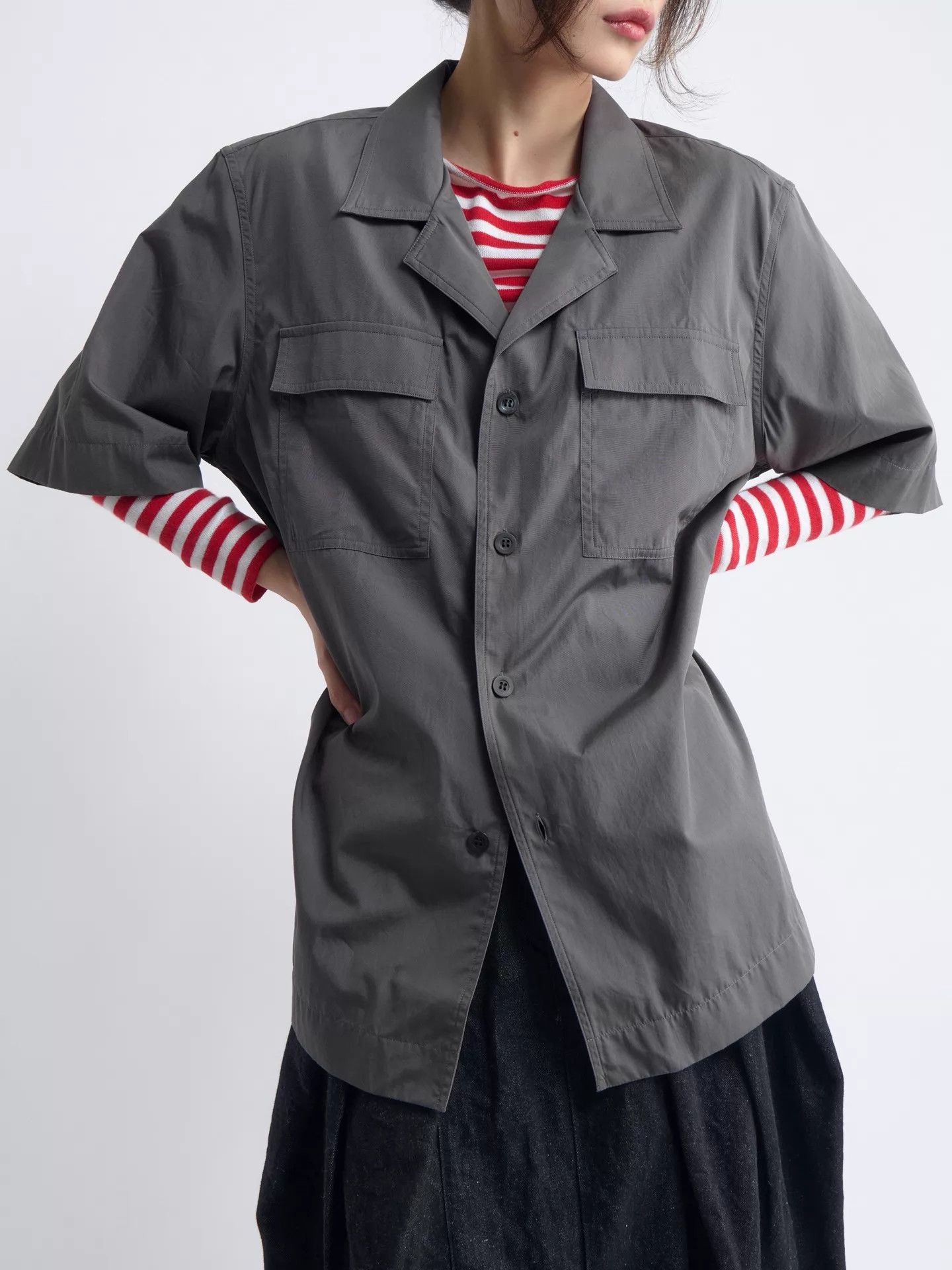 Dries Van Noten DRIES VAN NOTEN Gray Work Shirt 100% Cotton Size 50 Size US M / EU 48-50 / 2 - 6 Thumbnail