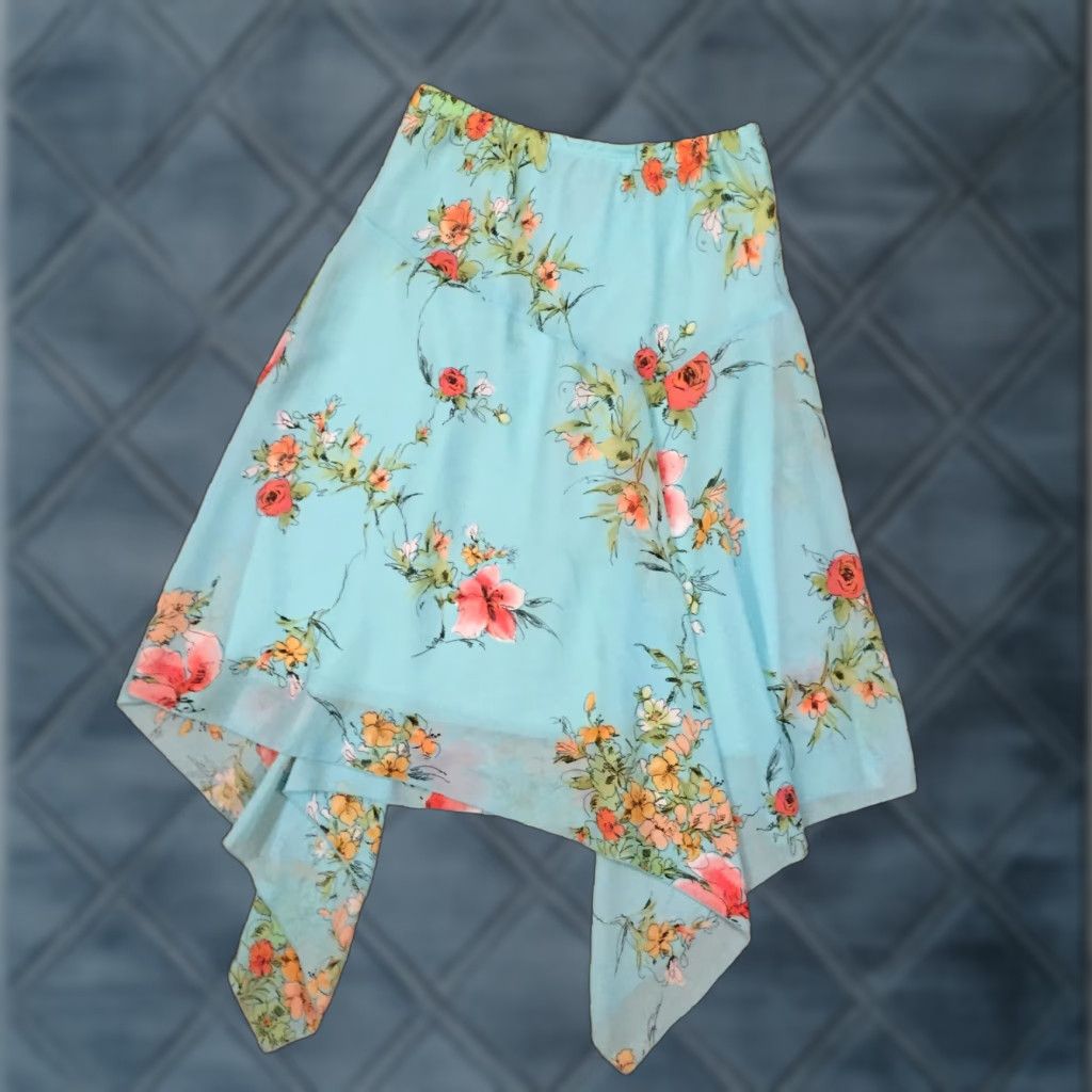 Vintage B. Moss Maxi Skirt Blue Floral Size 10 Lined Pull On Elastic Waist Womens Long Casual Size 32" / US 10 / IT 46 - 1 Thumbnail