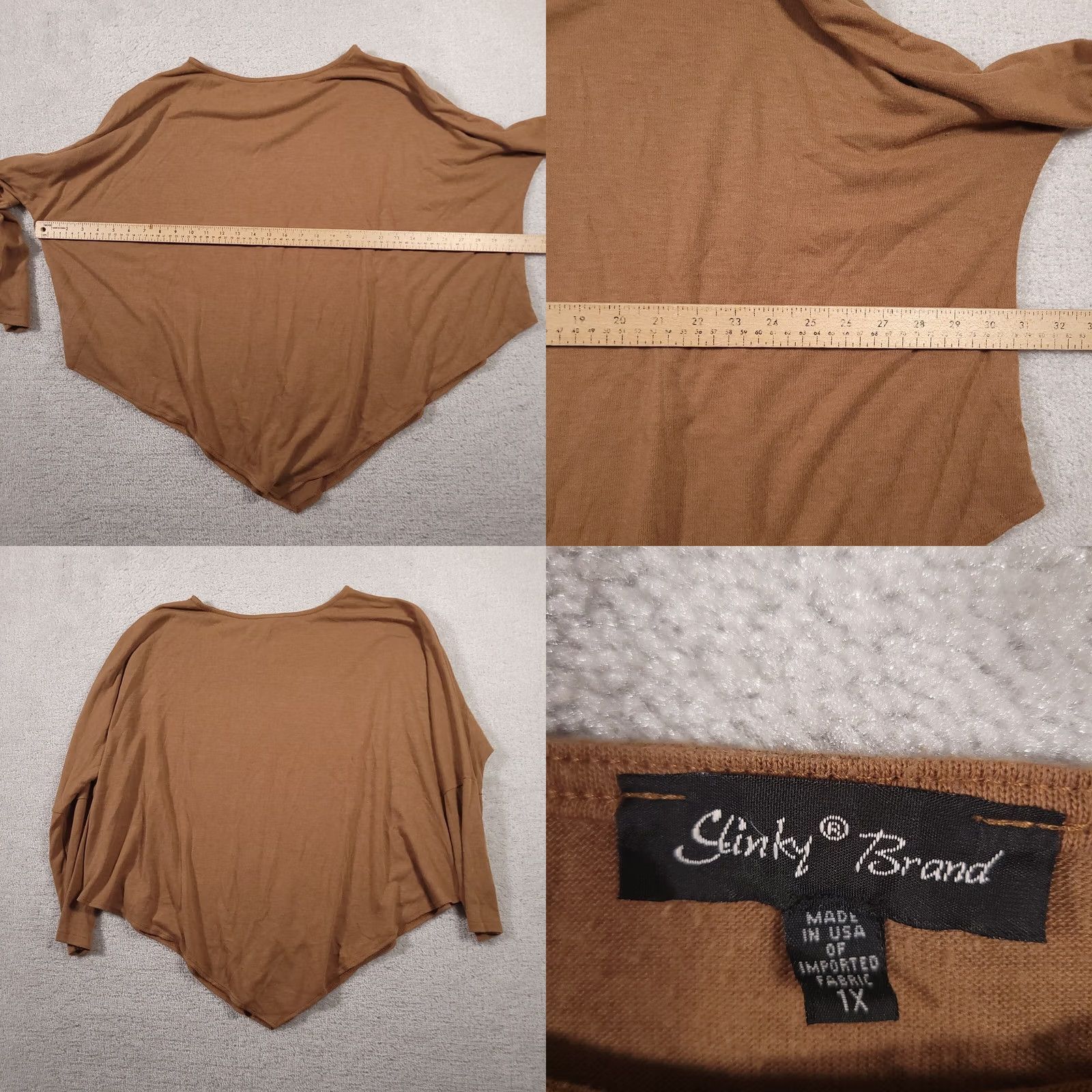 J Brand VINTAGE Slinky Brand Asymmetrical Hem Shirt Women 1X Plus Brown Stretch USA Made Shirt Women Plus Sized T-Shirt Tunic Long Sleeve Casual Size XL / US 12-14 / IT 48-50 - 8 Thumbnail